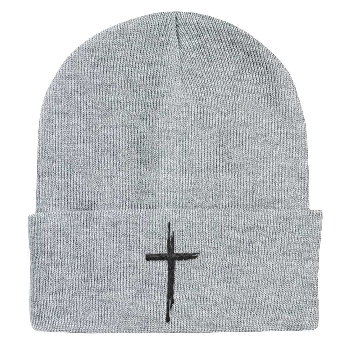 Our True God Hat Cuffed Beanies / Grey / One Size Cross Center Beanies