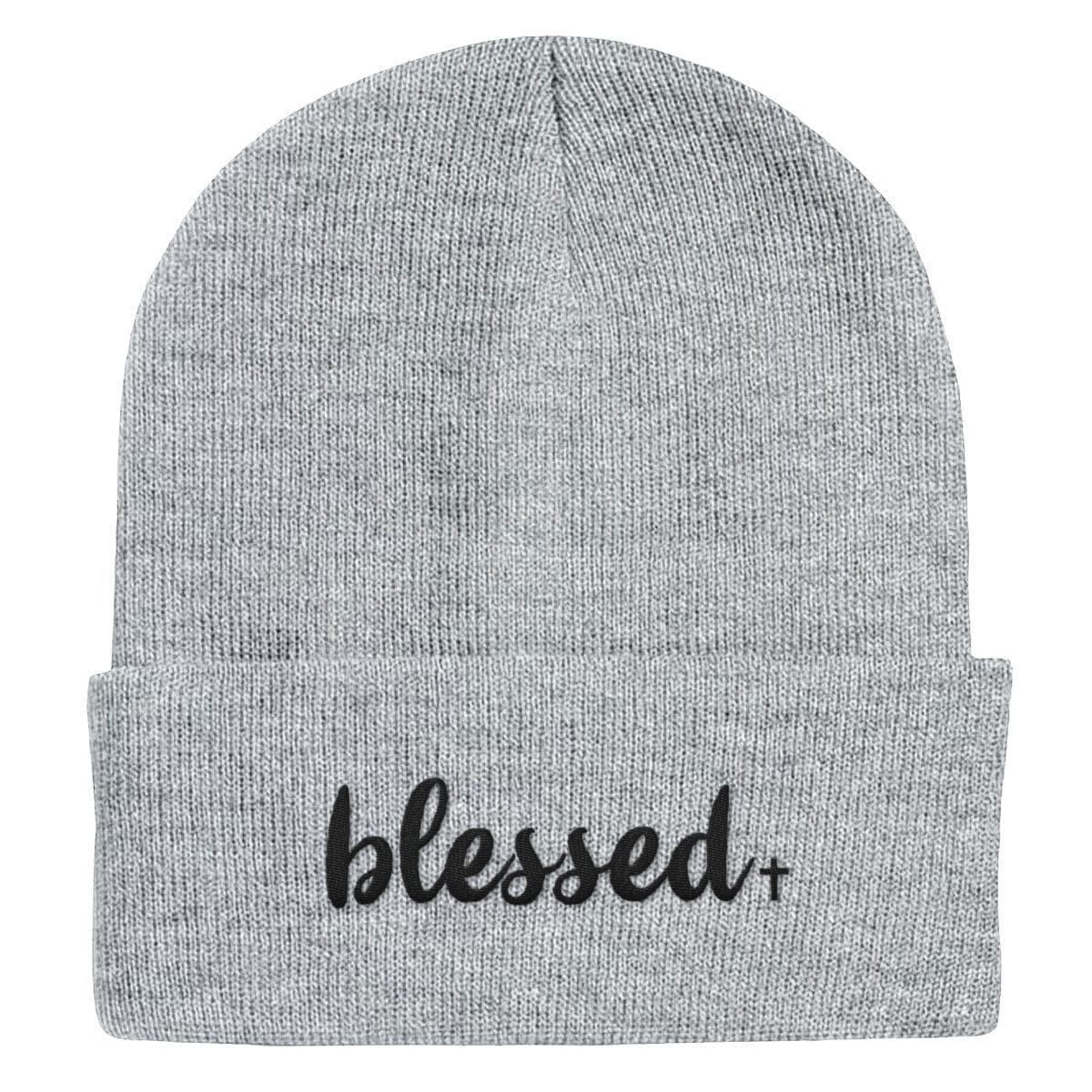 Our True God Hat Cuffed Beanies / Heather Grey / One Size Blessed Cross Beanies