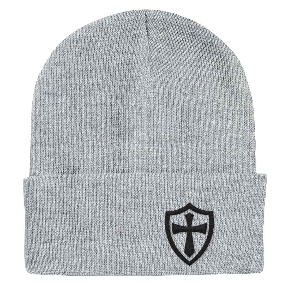 Our True God Hat Cuffed Beanies / Heather Grey / One Size Cross Shield Beanies