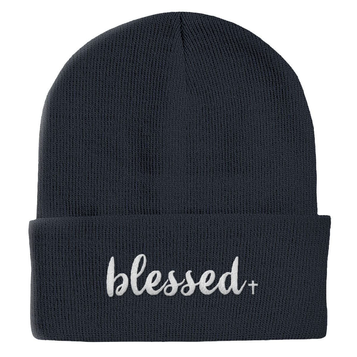 Our True God Hat Cuffed Beanies / Navy / One Size Blessed Cross Beanies