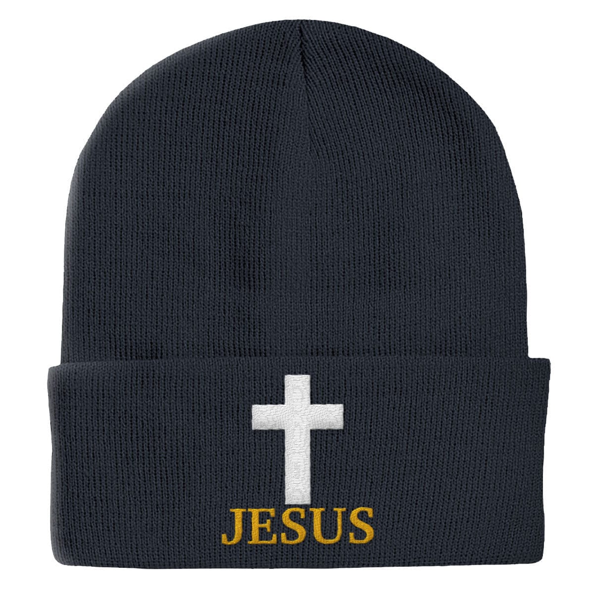 Our True God Hat Cuffed Beanies / Navy / One Size Jesus Cross Beanies