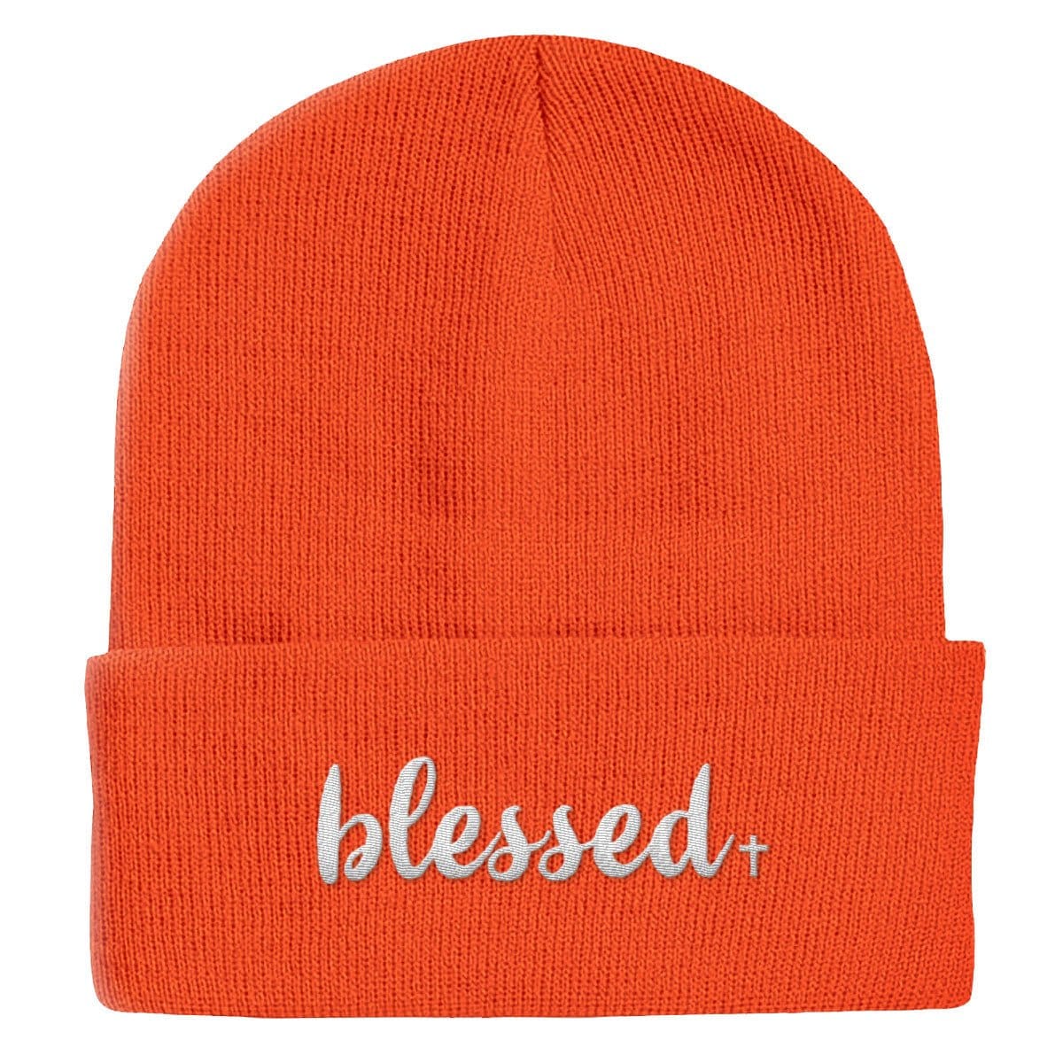Our True God Hat Cuffed Beanies / Orange / One Size Blessed Cross Beanies