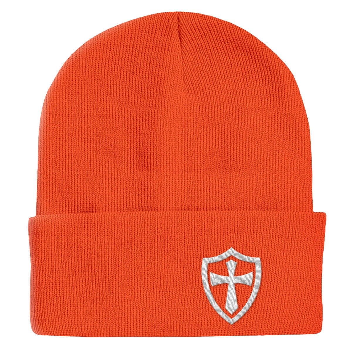 Our True God Hat Cuffed Beanies / Orange / One Size Cross Shield Beanies