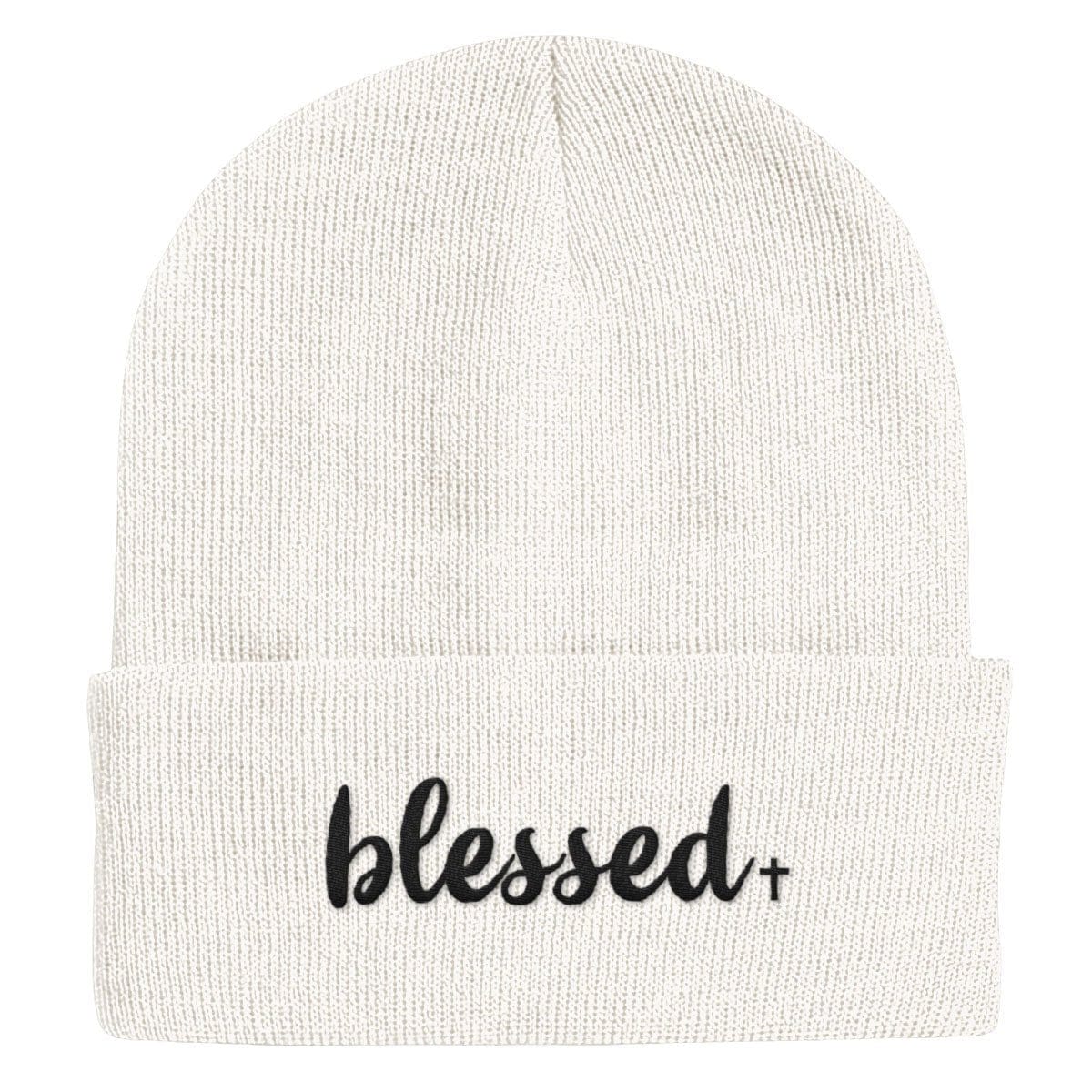 Our True God Hat Cuffed Beanies / White / One Size Blessed Cross Beanies