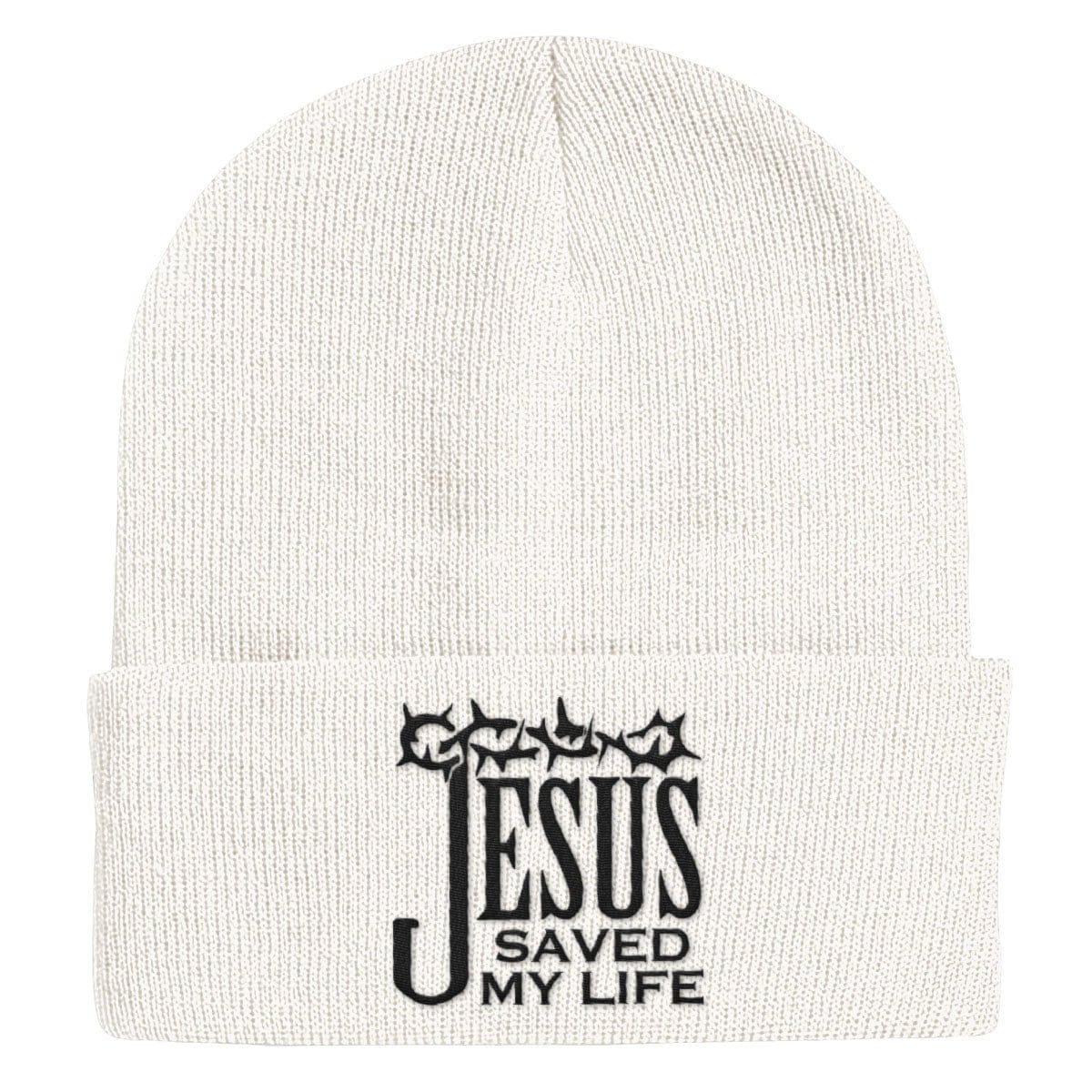 Our True God Hat Cuffed Beanies / White / One Size Jesus Saved My Life Beanies