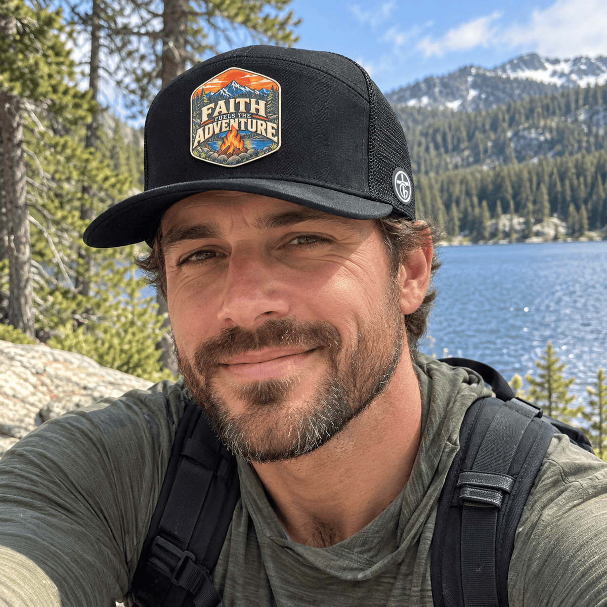 Our True God Hat Faith Fuels the Adventure Trucker Hat
