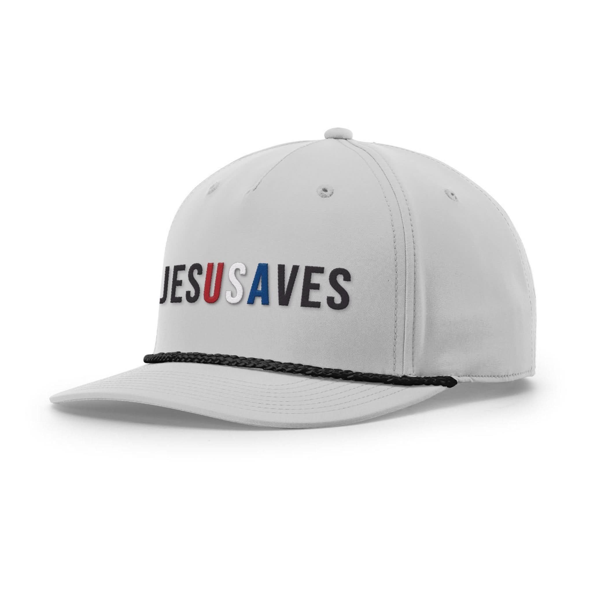 Our True God Hat Five Panel Classic / Light Grey and Black / One Size JESUSAVES Rope Hats