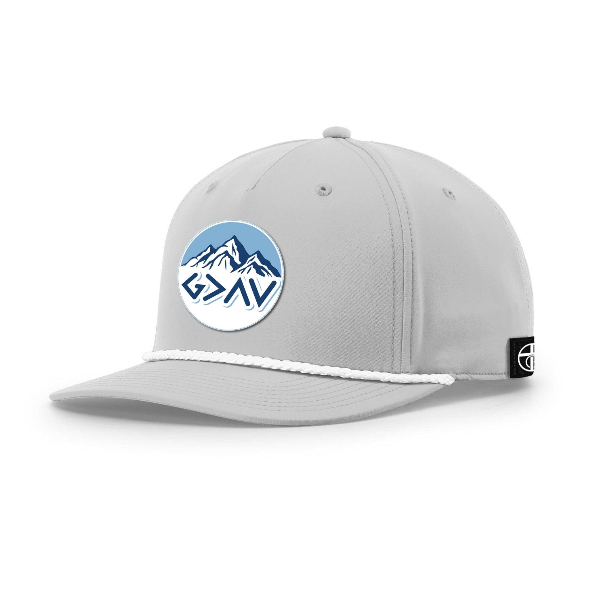 Our True God Hat Five Panel Classic / Light Grey and White / One Size God Is Greater Than The Highs And Lows Mountain Circle Patch Rope Hats
