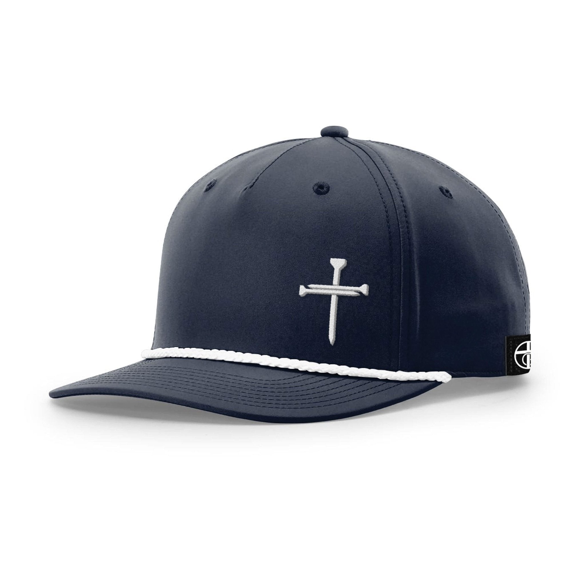 Our True God Hat Five Panel Classic / Navy and White / One Size Nail Cross Lower Left Rope Hats