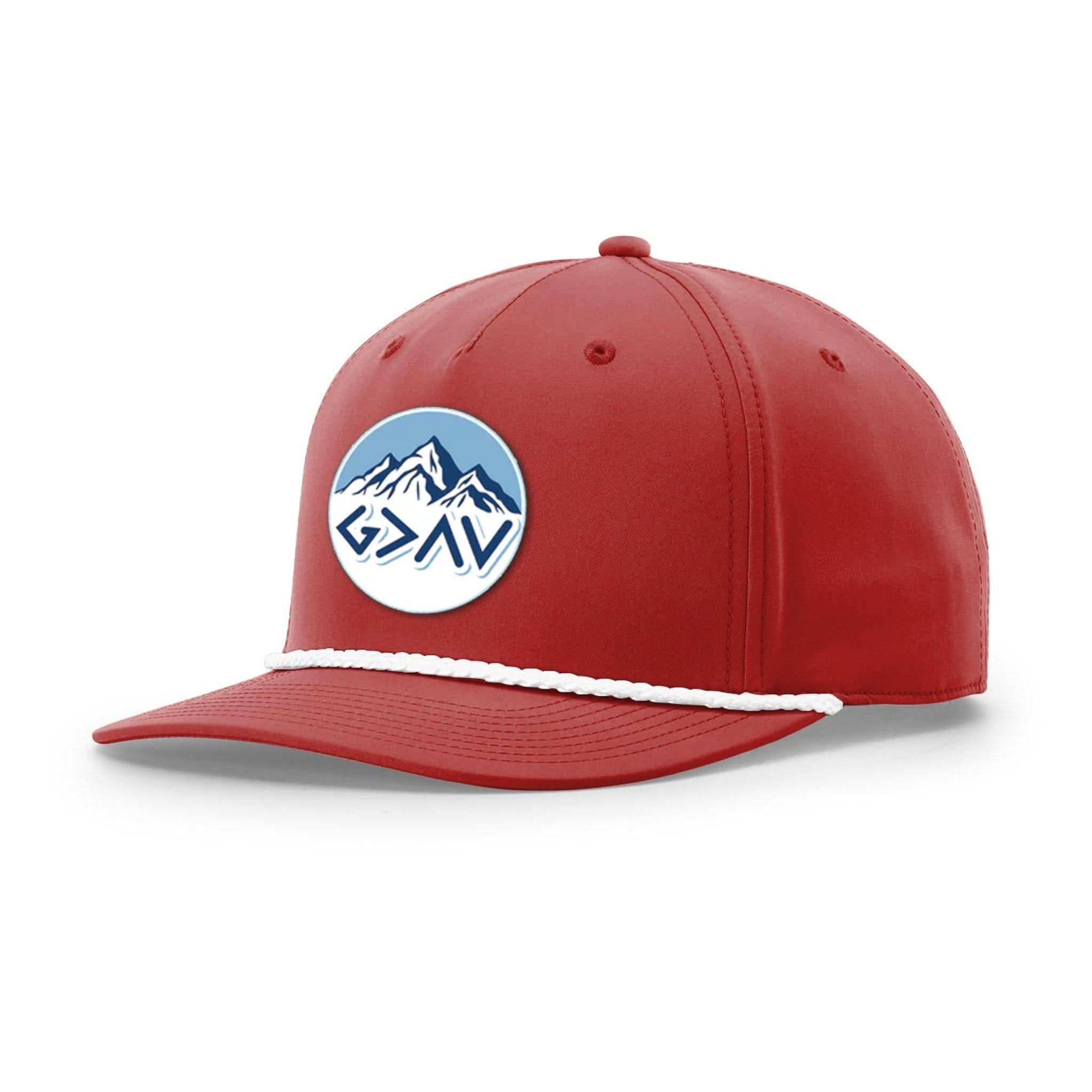 Our True God Hat Five Panel Classic / Red and White / One Size God Is Greater Than The Highs And Lows Mountain Circle Patch Rope Hats