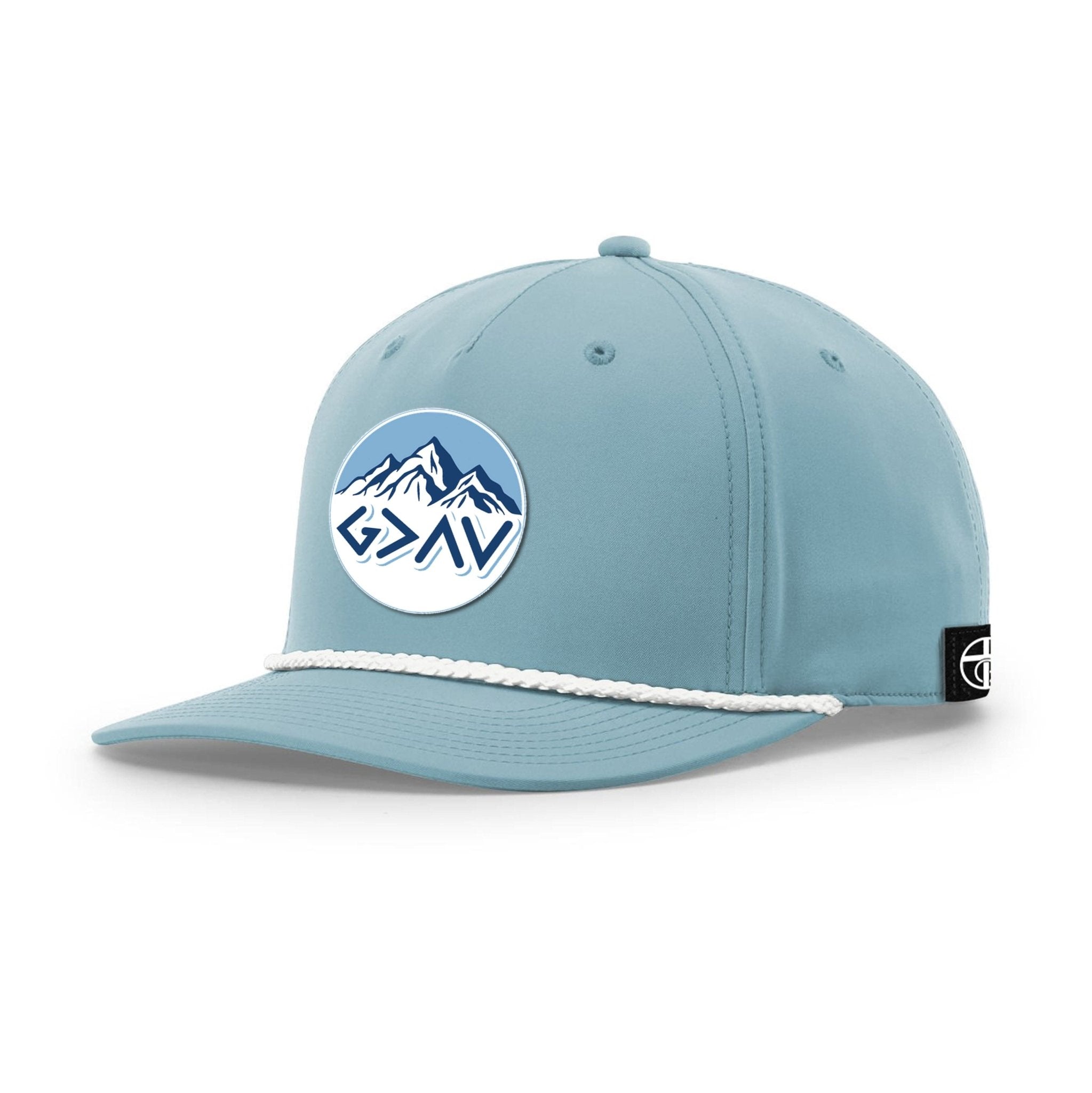 Our True God Hat Five Panel Classic / Smoke Blue and White / One Size God Is Greater Than The Highs And Lows Mountain Circle Patch Rope Hats