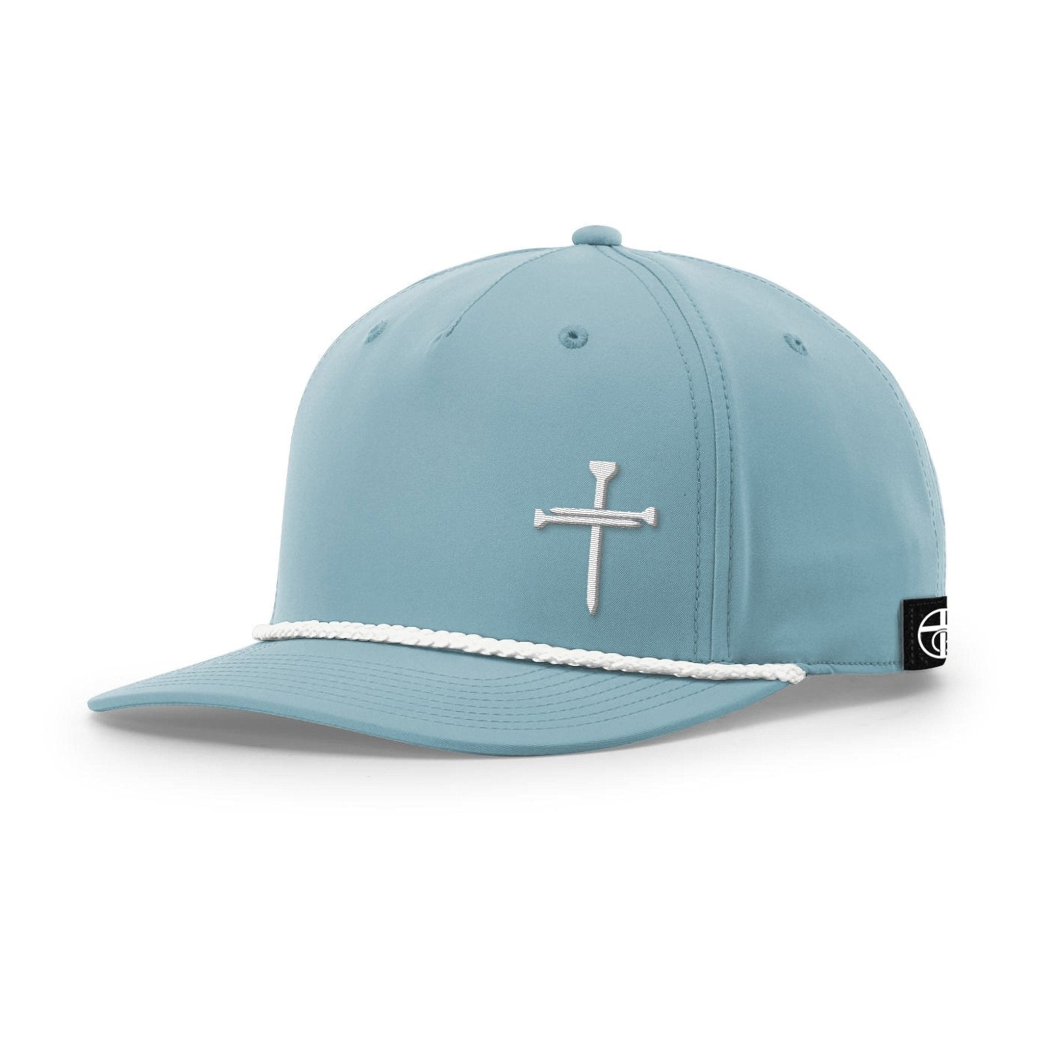 Our True God Hat Five Panel Classic / Smoke Blue and White / One Size Nail Cross Lower Left Rope Hats