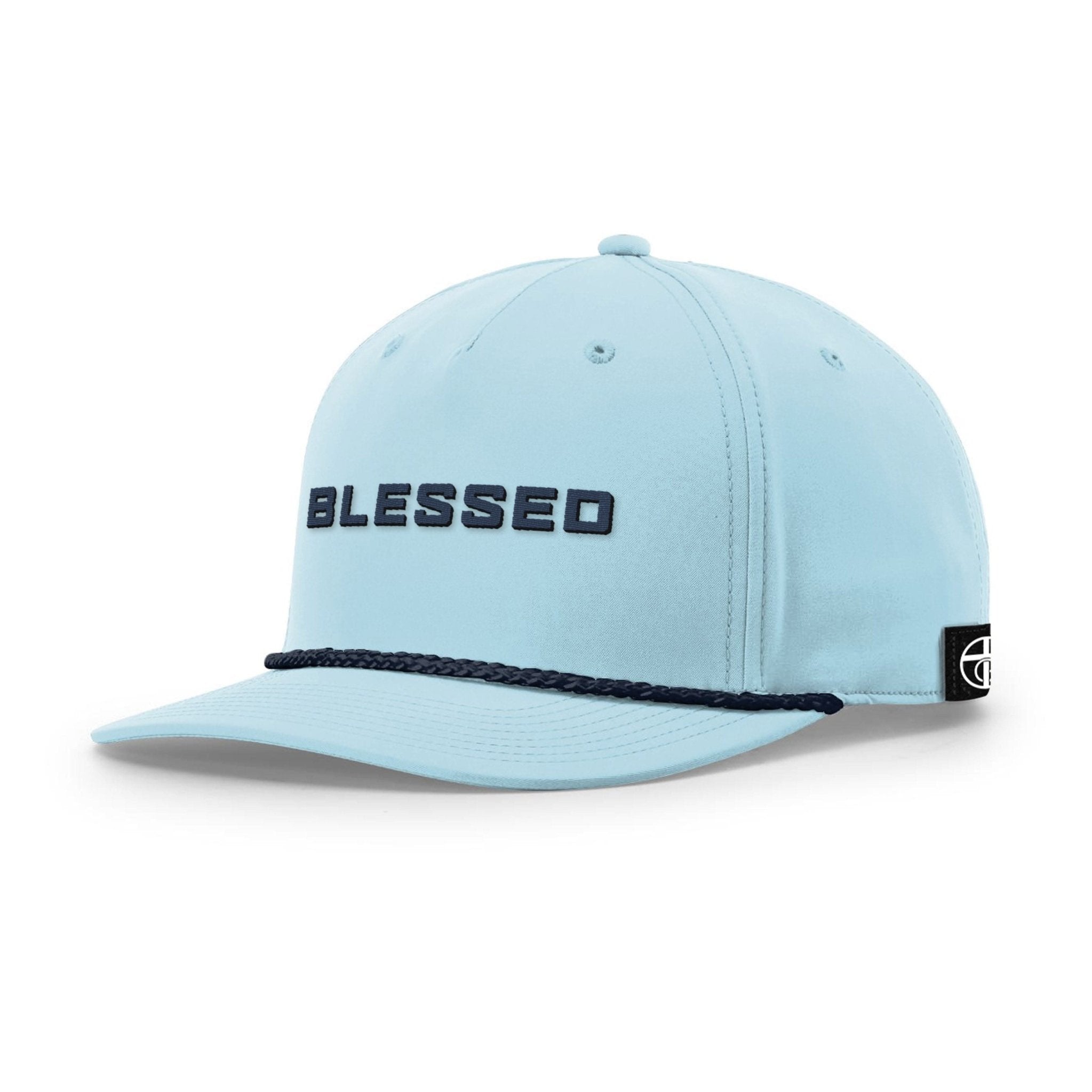 Our True God Hat Five Panel Classic / Soft Blue and Navy / One Size BLESSED Rope Hats