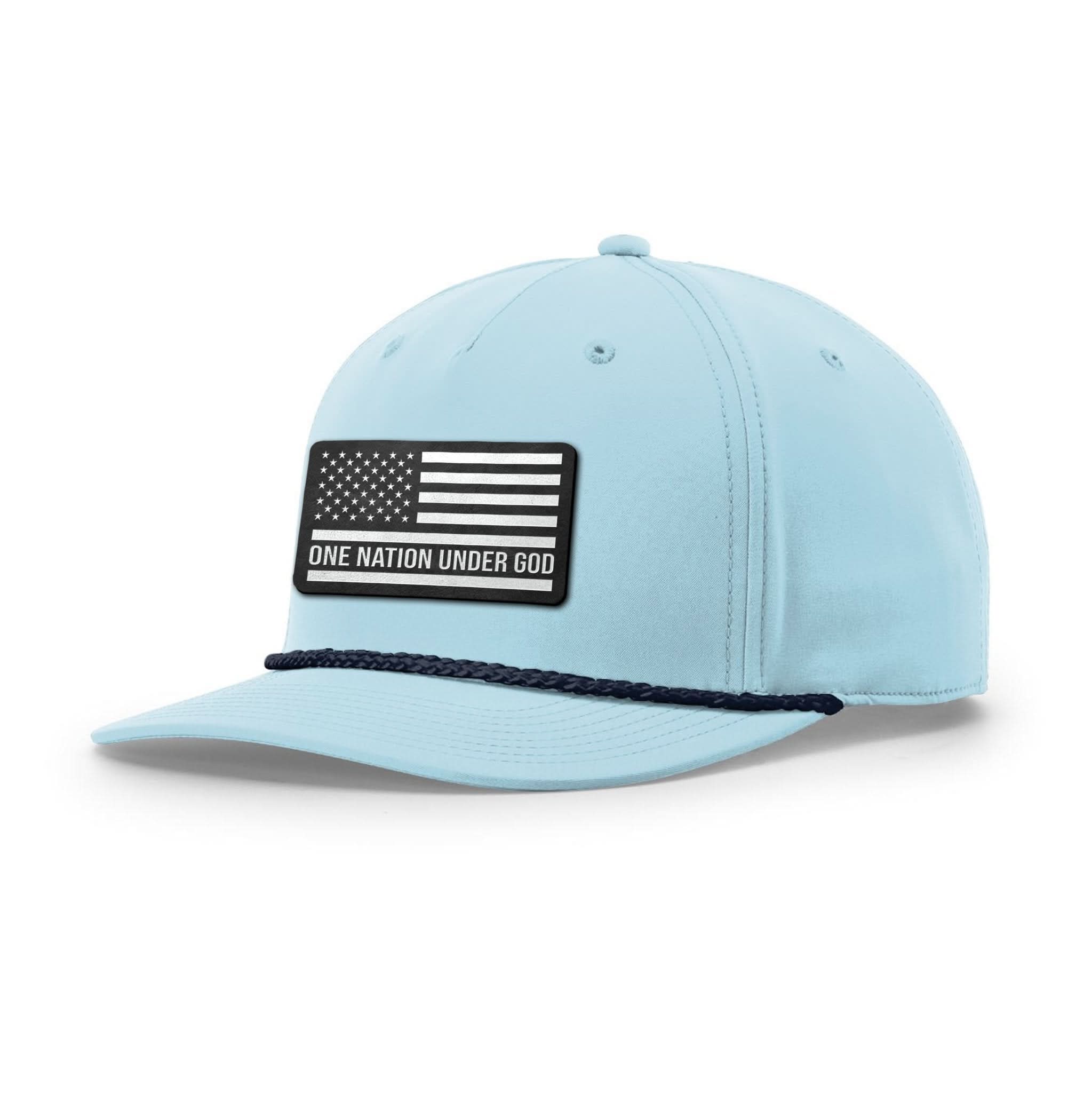Our True God Hat Five Panel Classic / Soft Blue and Navy / One Size One Nation Under God Flag DBD Edition Patch Rope Hats