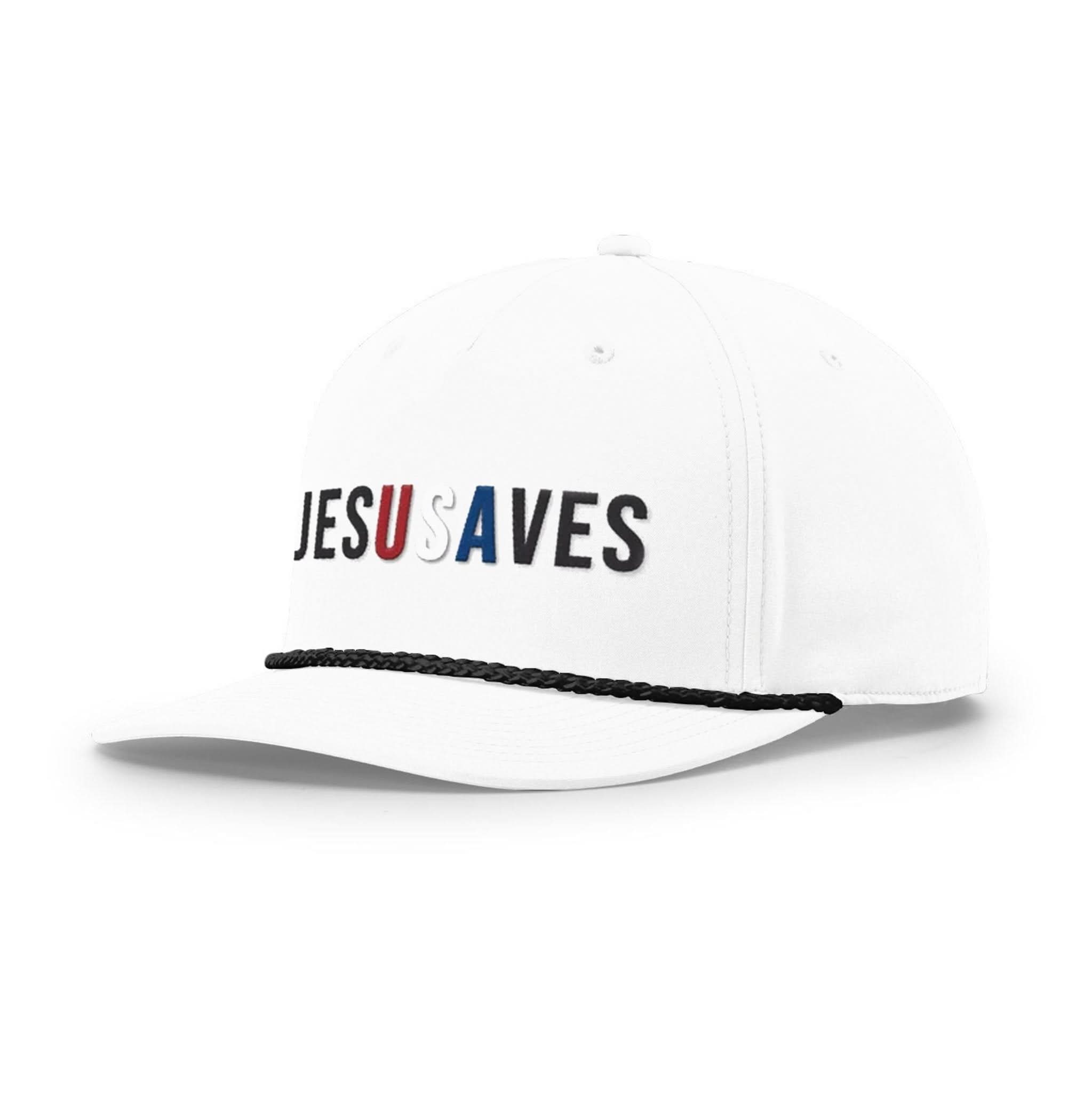 Our True God Hat Five Panel Classic / White and Black / One Size JESUSAVES Rope Hats