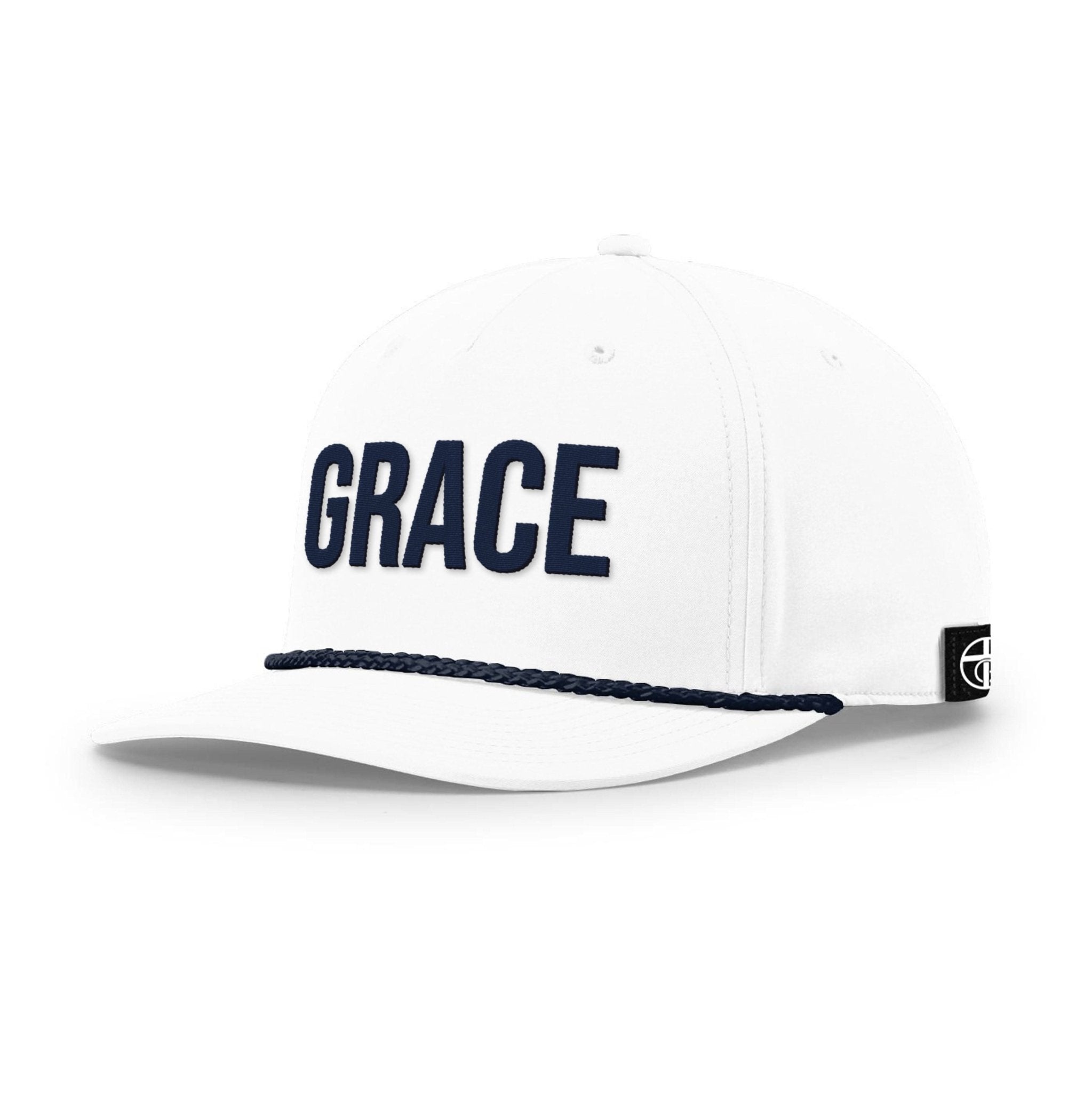 Our True God Hat Five Panel Classic / White and Navy / One Size GRACE Rope Hats