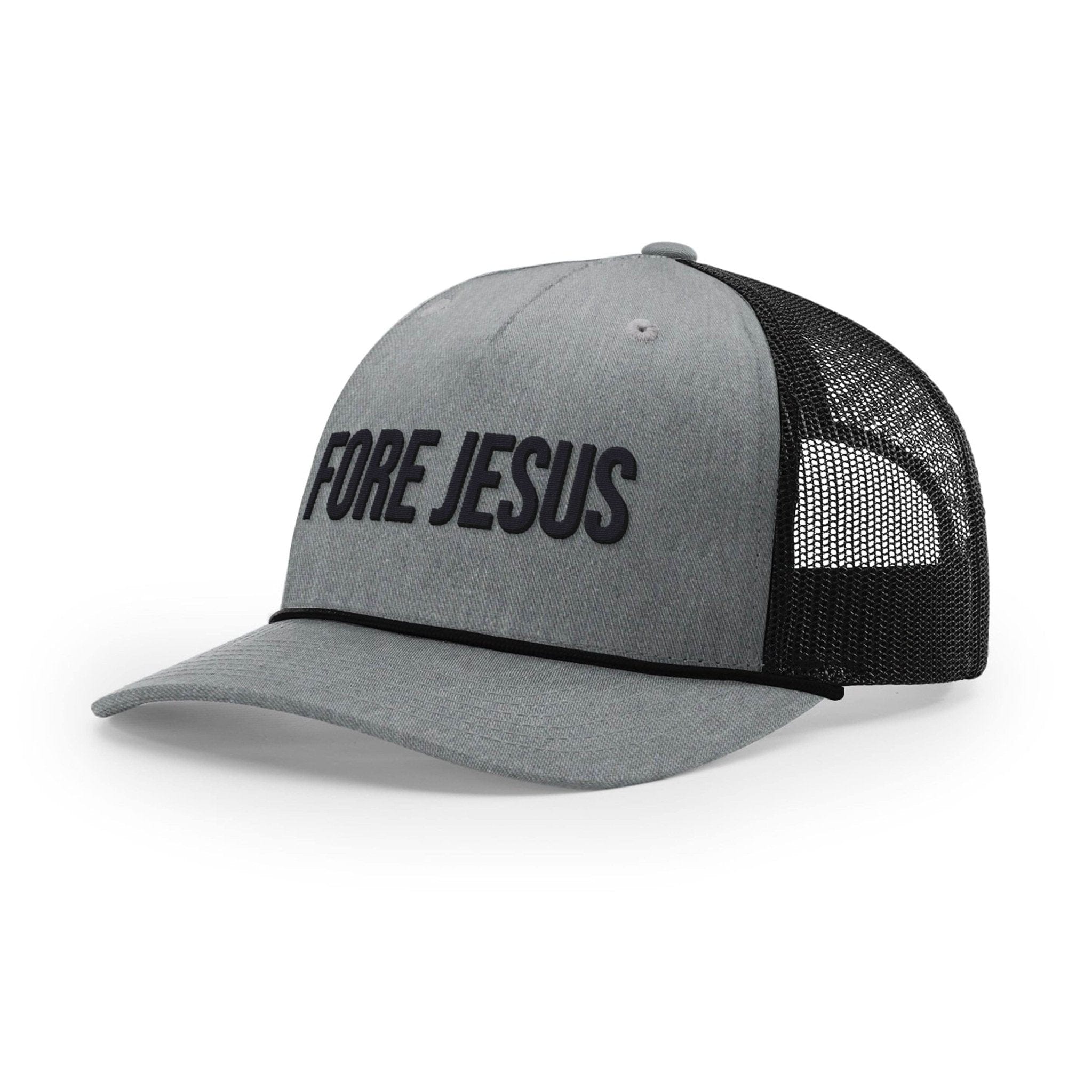 Our True God Hat Five Panel Trucker with Rope / Heather Grey and Black / One Size FORE JESUS Rope Trucker Hats