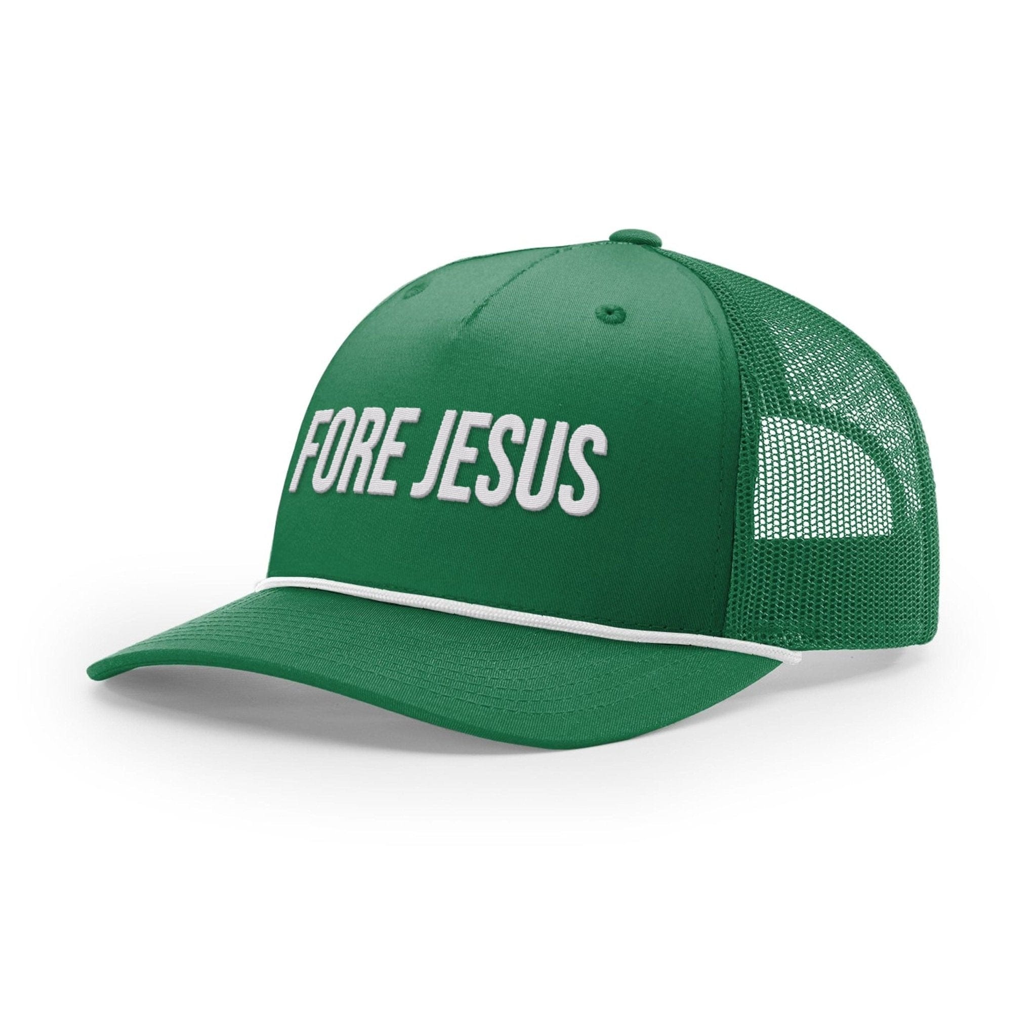Our True God Hat Five Panel Trucker with Rope / Kelly and White / One Size FORE JESUS Rope Trucker Hats