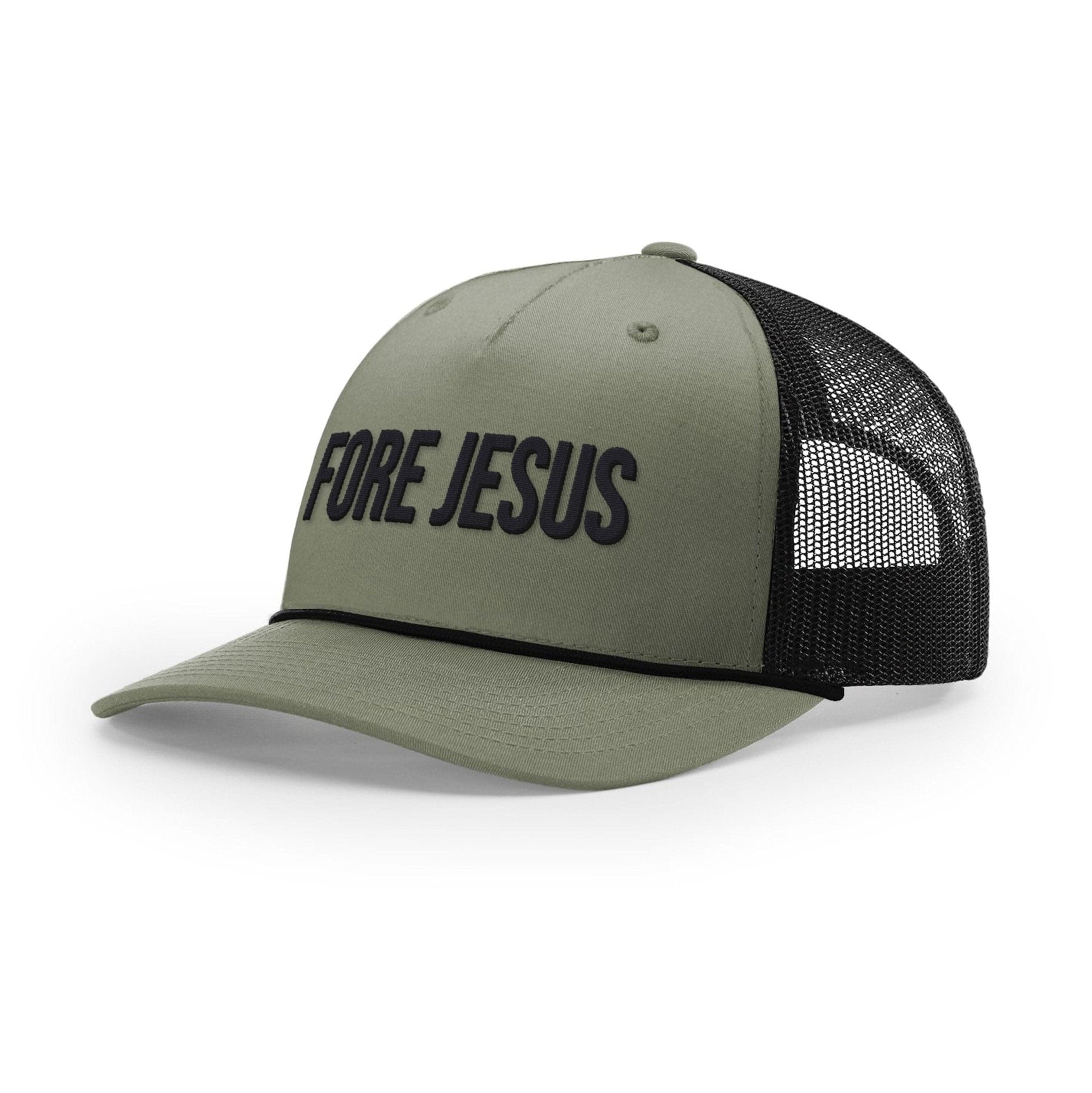Our True God Hat Five Panel Trucker with Rope / Loden and Black / One Size FORE JESUS Rope Trucker Hats