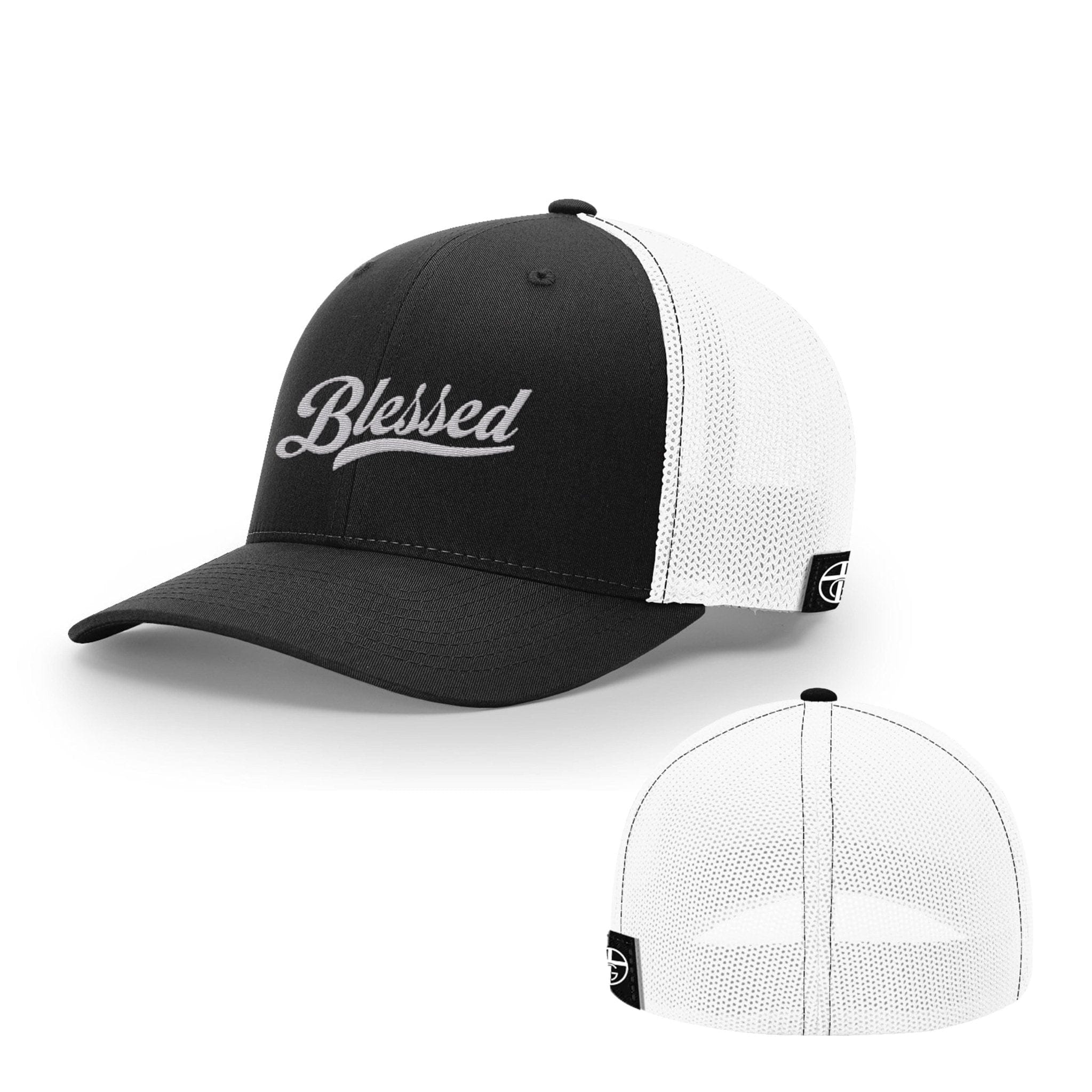 Our True God Hat Flexfit / Black and White / S/M Blessed Script Hats