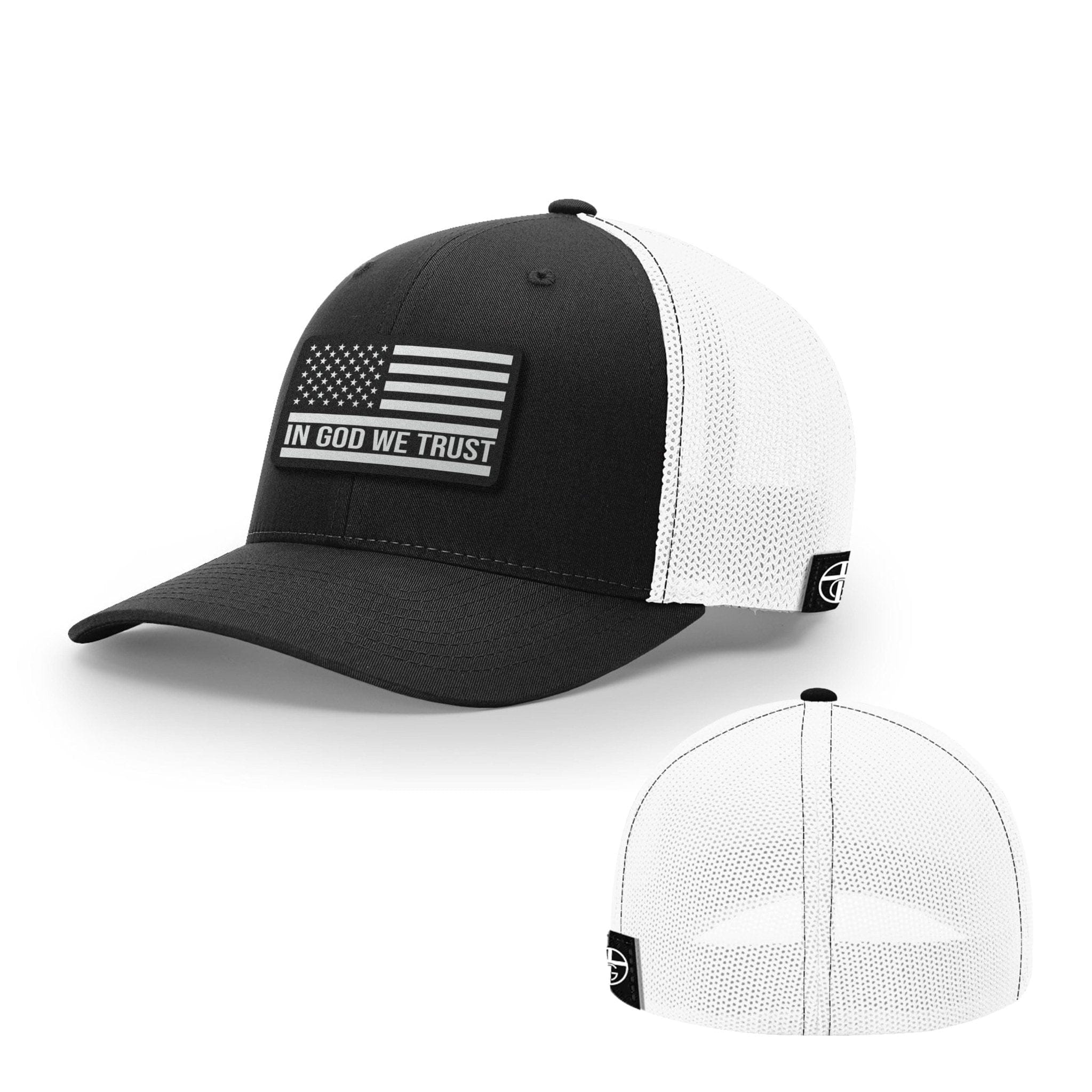 Our True God Hat Flexfit / Black and White / S/M In God We Trust Flag DBD Edition Patch Hats
