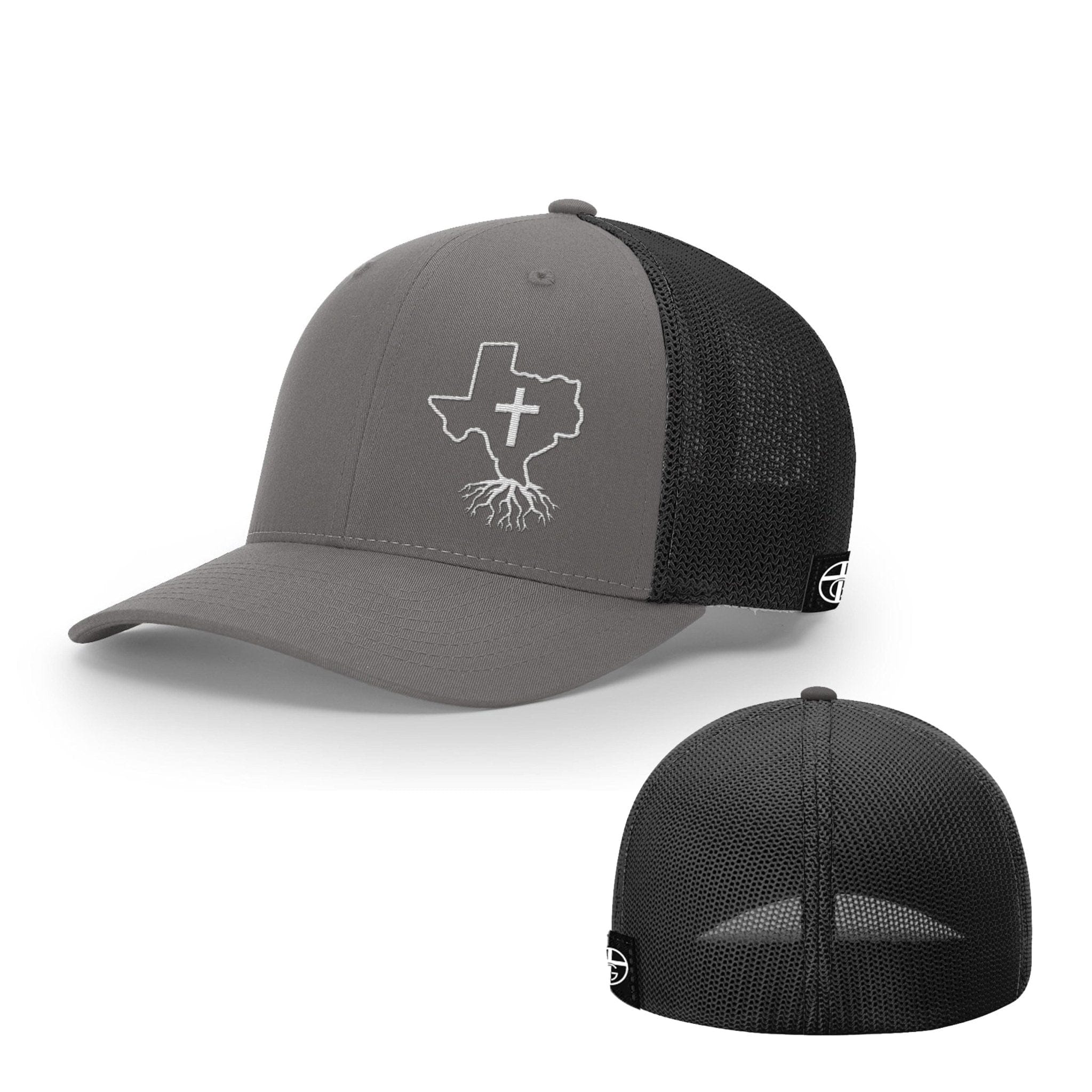 Our True God Hat Flexfit / Charcoal and Black / S/M Christian With Texas Roots Hats