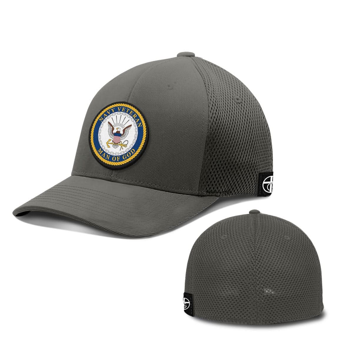 Our True God Hat Flexfit / Charcoal / S/M Navy Veteran -Man Of God Patch Hats