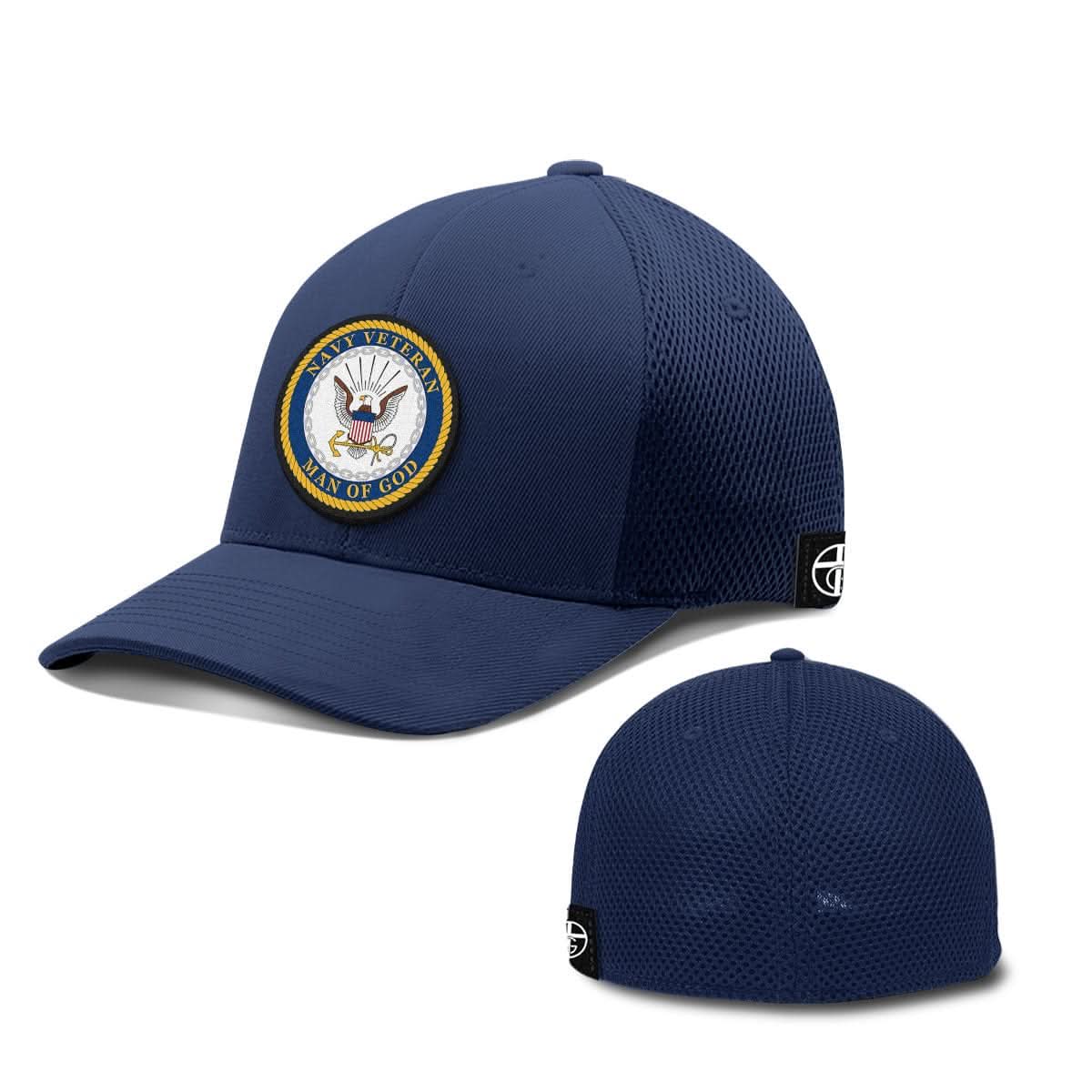 Our True God Hat Flexfit / Deep Navy / S/M Navy Veteran -Man Of God Patch Hats