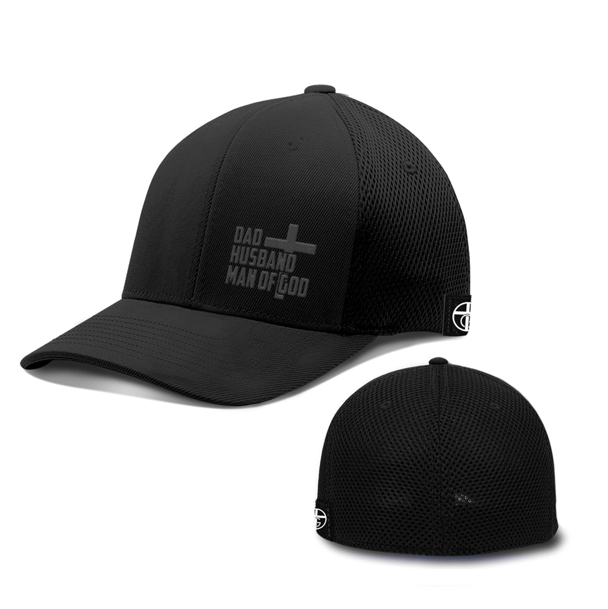 Our True God Hat Flexfit / Full Black / S/M Dad, Husband, Man of God Blackout Version Hats