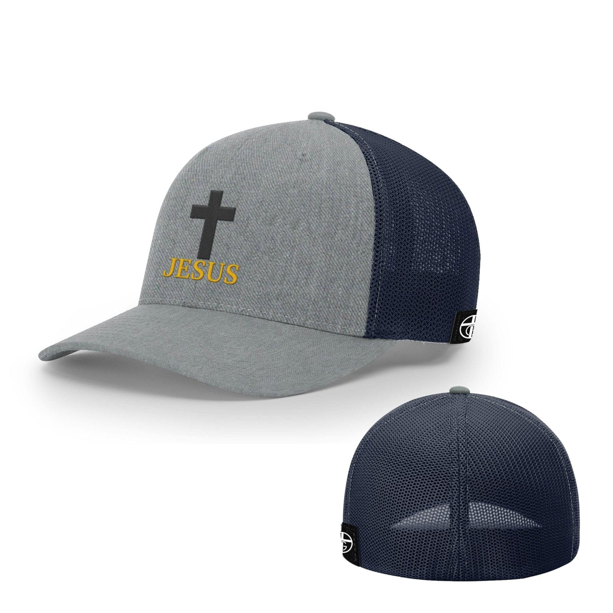 Our True God Hat Flexfit / Heather and Navy / S/M Jesus Cross Hats