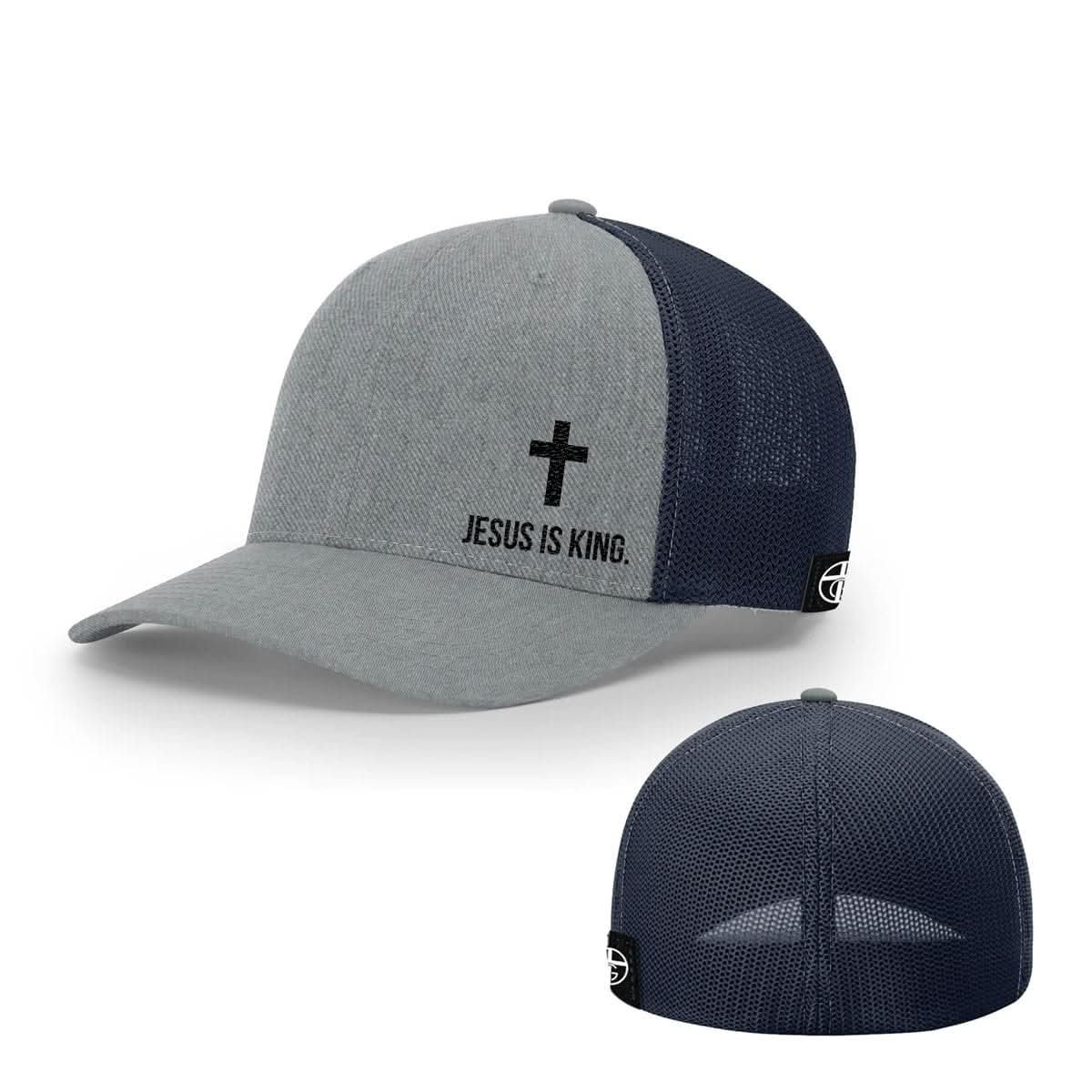 Our True God Hat Flexfit / Heather and Navy / S/M Jesus is King Lower Left Hats