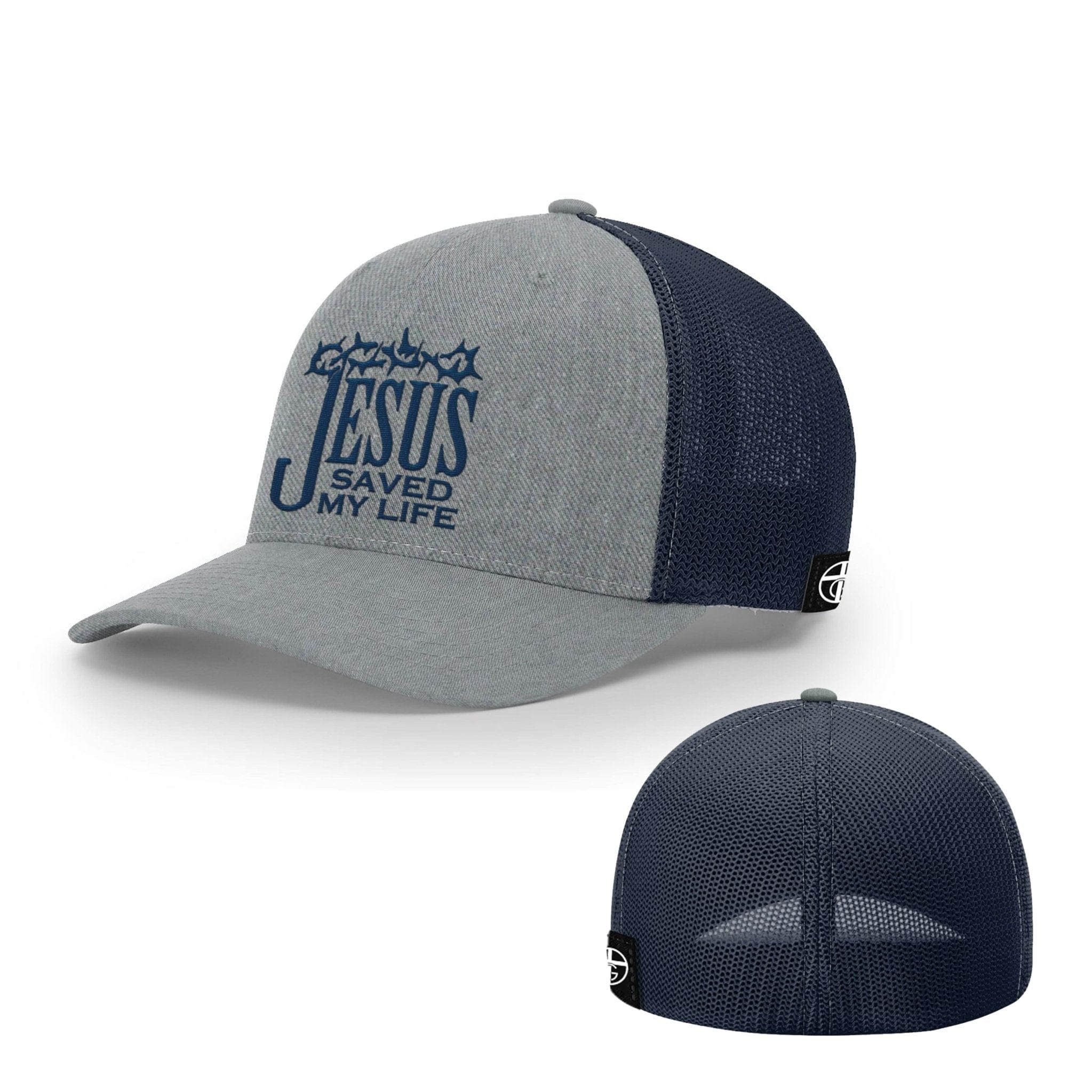 Our True God Hat Flexfit / Heather and Navy / S/M Jesus Saved My Life Hats