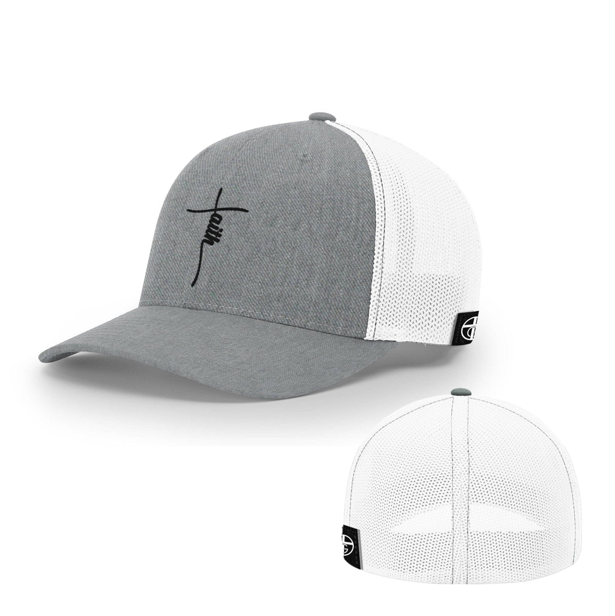 Our True God Hat Flexfit / Heather and White / S/M Faith Cross Center Hats