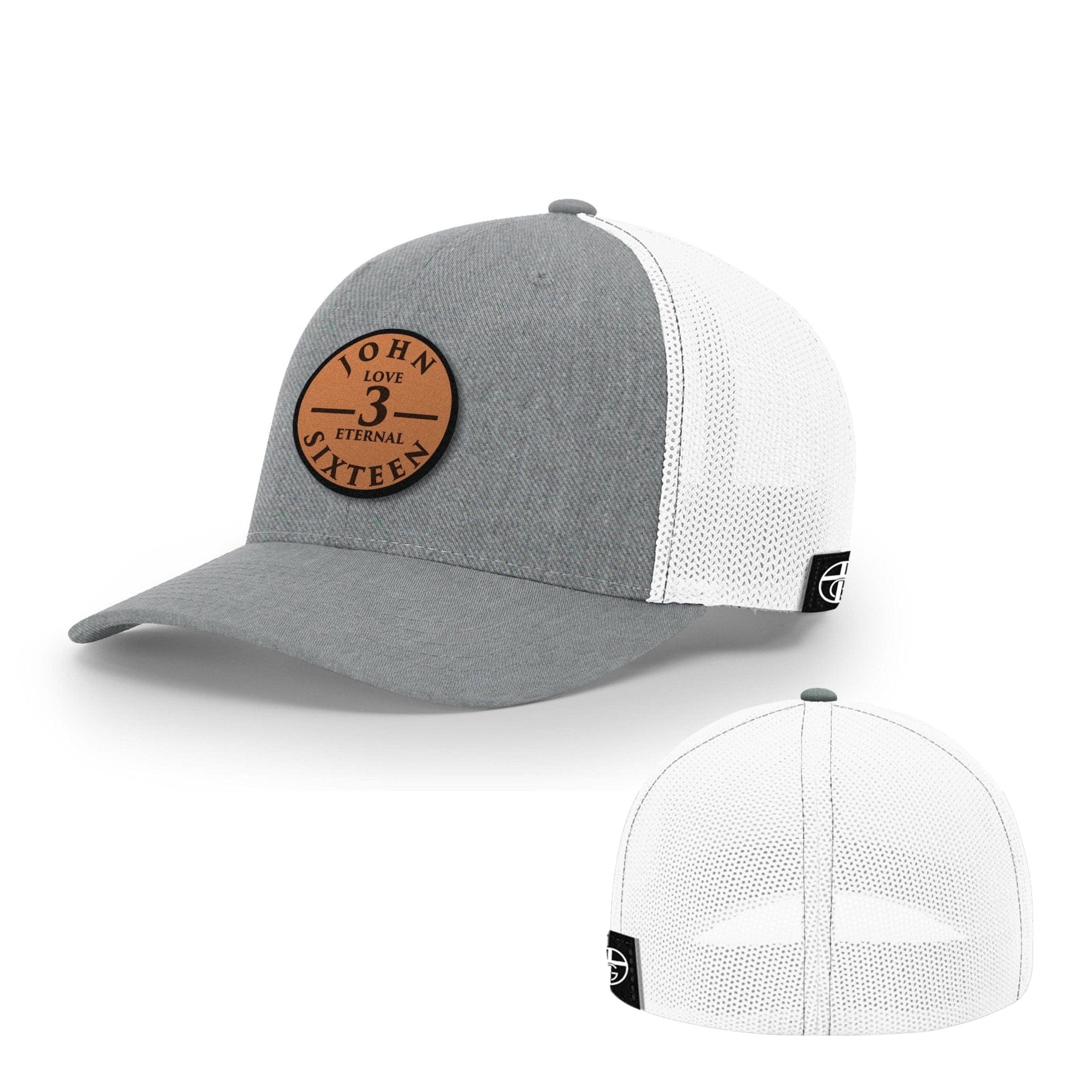 Our True God Hat Flexfit / Heather and White / S/M John 3 Sixteen Leather Patch Hats