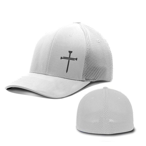 Nail Cross Lower Left White Flexfit Hat in White