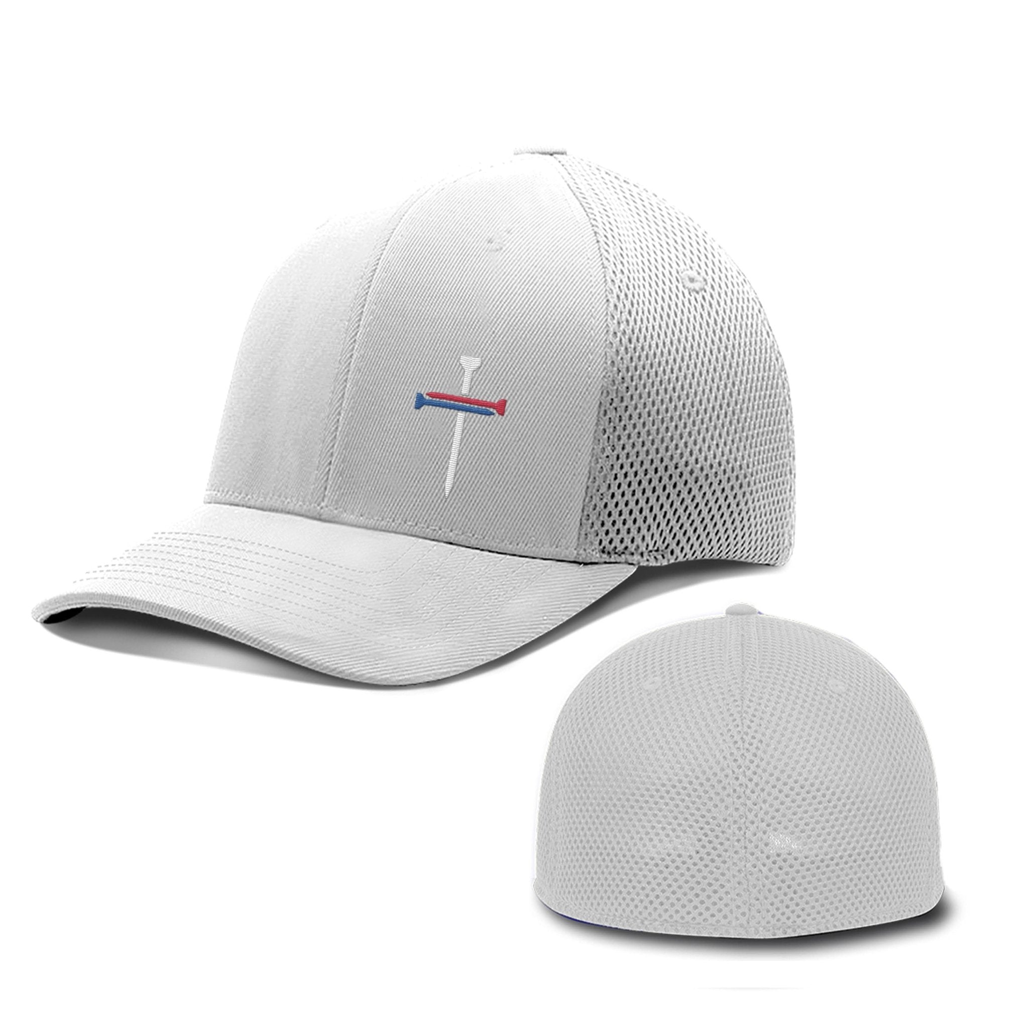 Our True God Hat Flexfit / White / S/M USA Nail Cross Lower Left Hats
