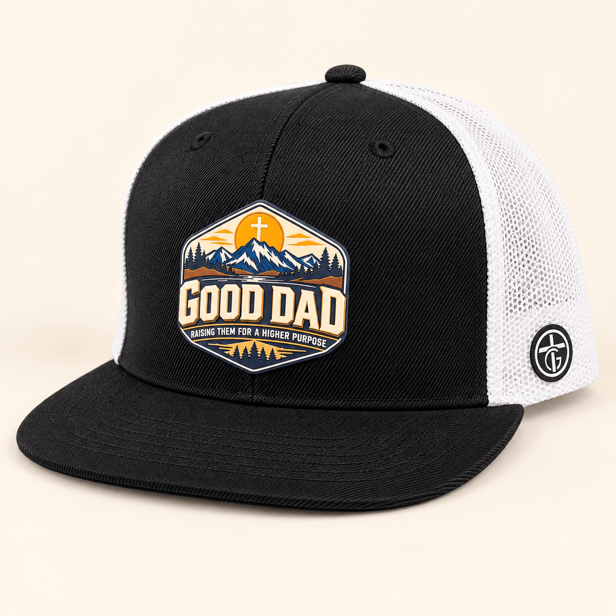 Our True God Hat Good Dad Black & White Trucker Hat