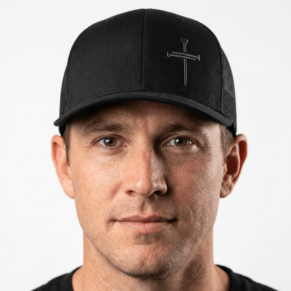 Our True God Hat Nail Cross Lower Left Blackout Version Hats