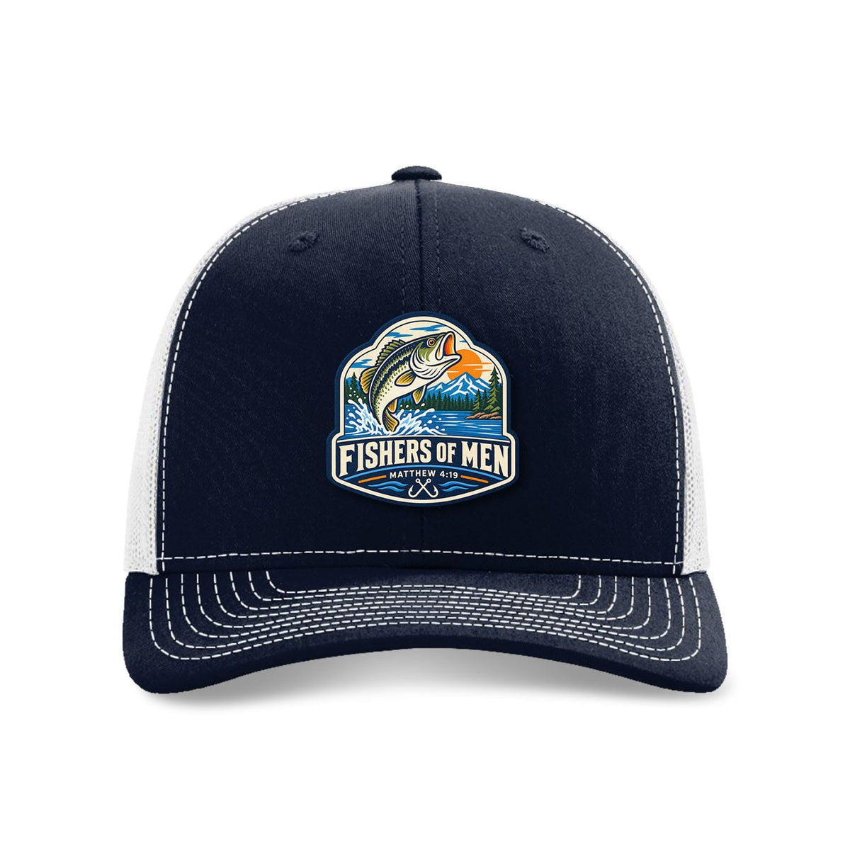 Our True God Hat Navy And White Fishers of Men Trucker Hat