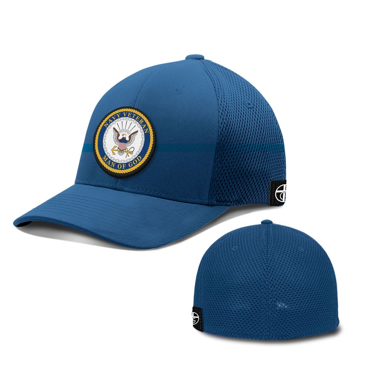 Our True God Hat Navy Veteran -Man Of God Patch Hats