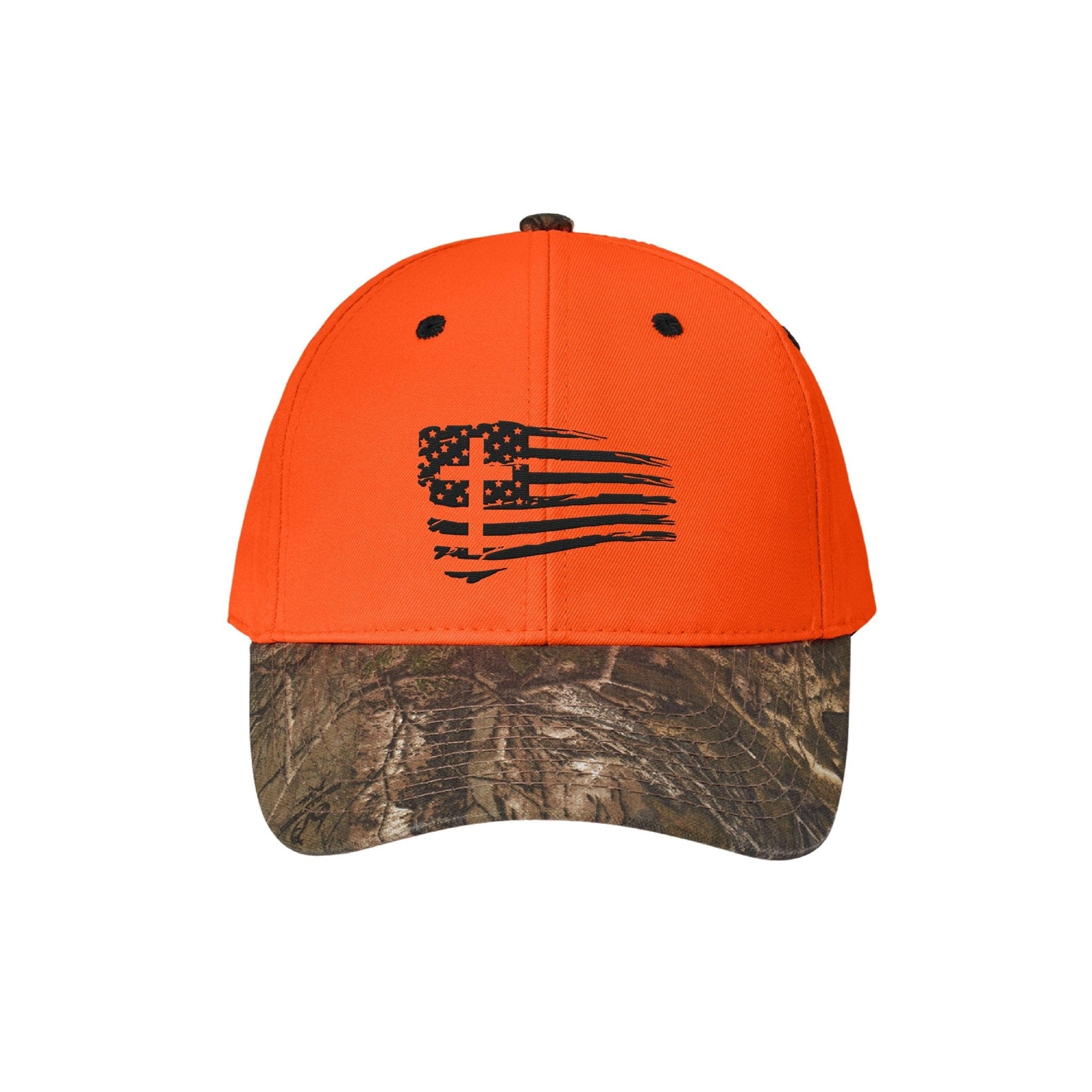 Our True God Hat Orange Blaze and Realtree Xtra / One Size Tattered Flag Cross Realtree® Camo Hunting Hats
