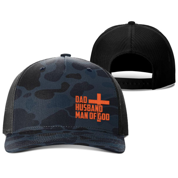 Dad, Husband, Man of God Duck Camo Hat, Snapback in Admiral Duck Camo and Black