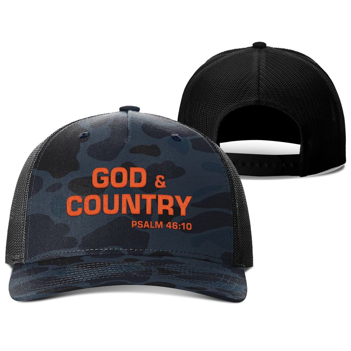 Our True God Hat Snapback / Admiral Duck Camo and Black / One Size God and Country Hunting Hats