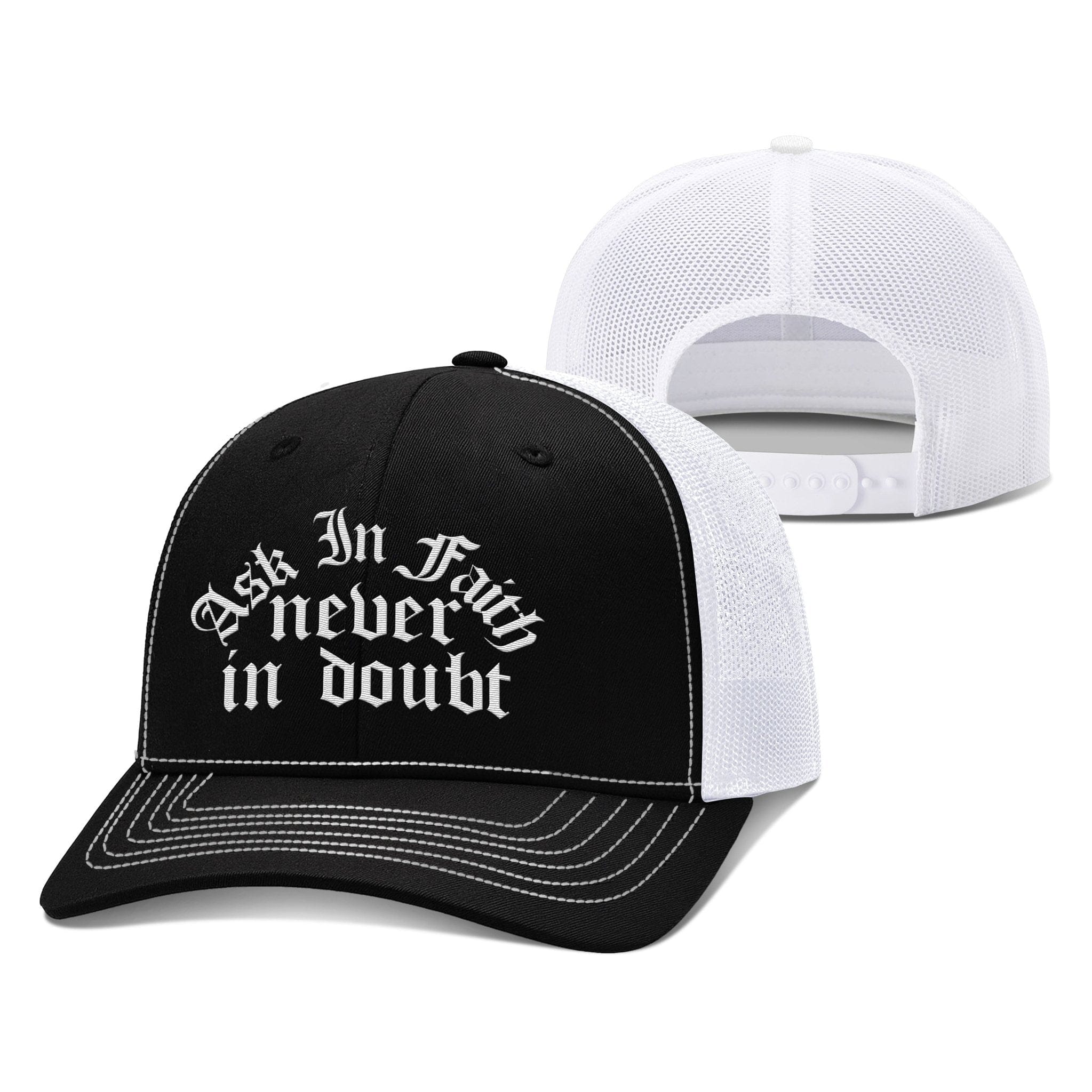 Our True God Hat Snapback / Black and White / One Size Ask In Faith Never In Doubt Richardson Hats