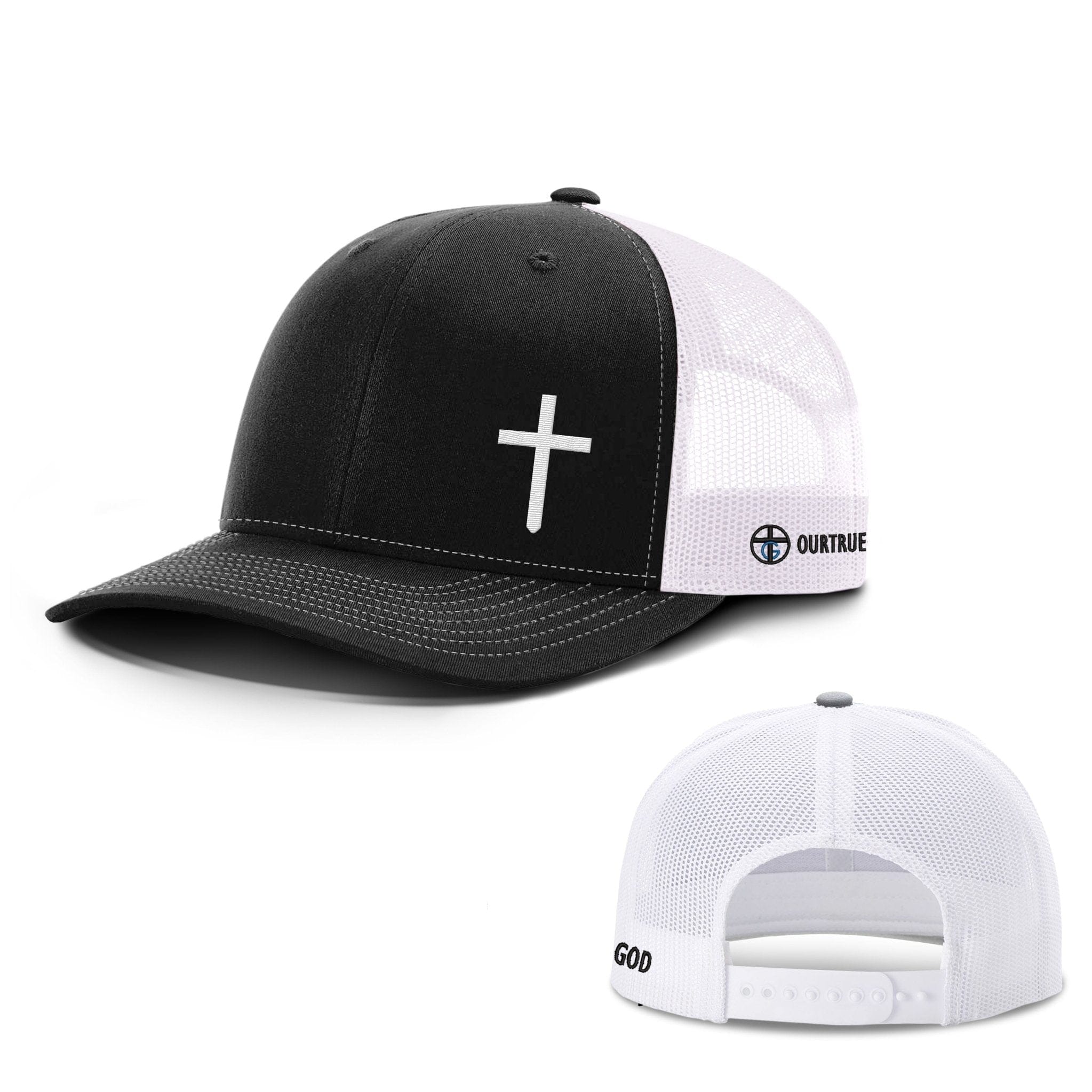 Our True God Hat Snapback / Black and White / One Size Cross Lower Left Richardson Hats