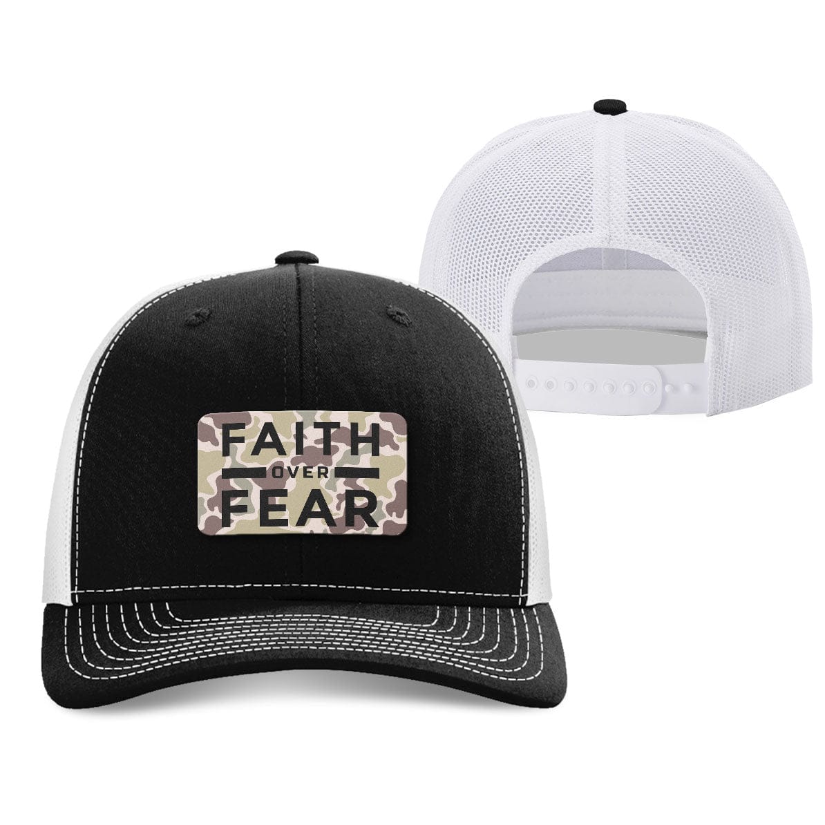 Our True God Hat Snapback / Black and White / One Size Faith Over Fear Duck Camo Patch Fall Collection Hats