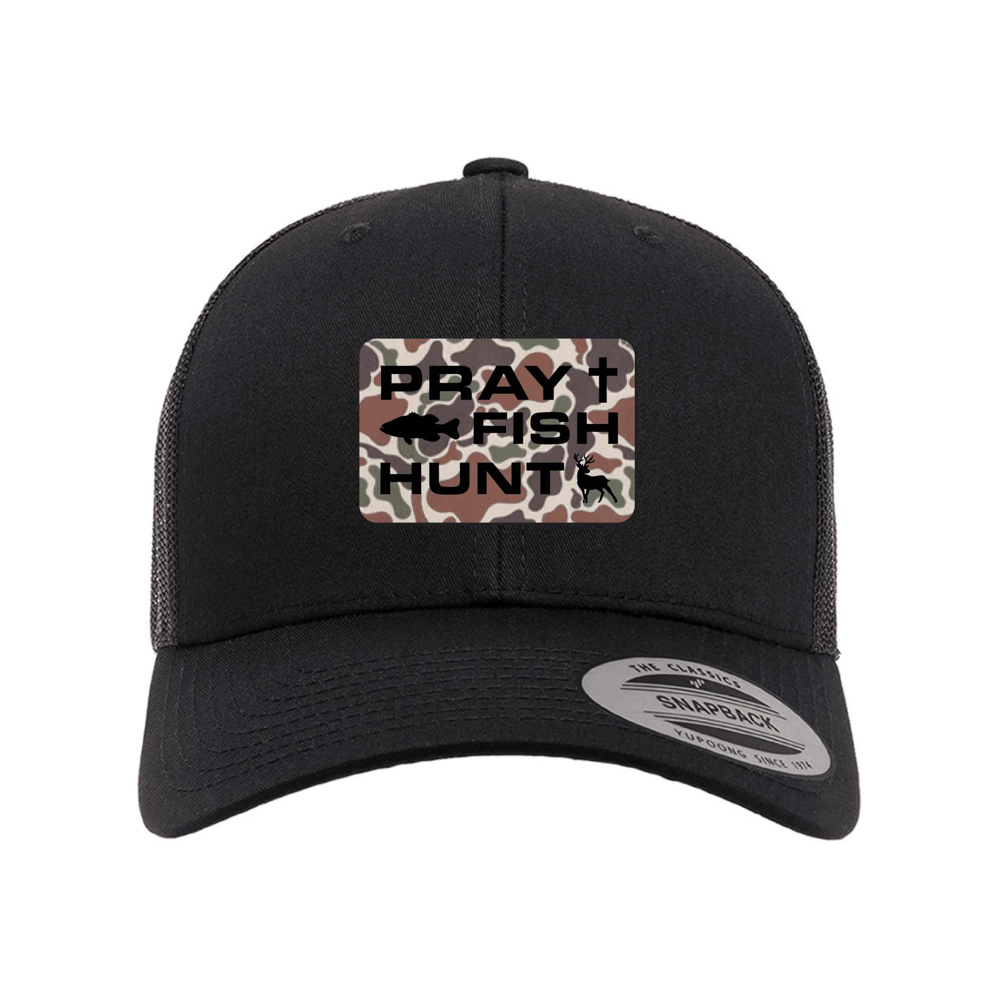 Our True God Hat Snapback / Black / One Size Pray Fish Hunt Fowl Play Camo Patch Fall Collection Hats