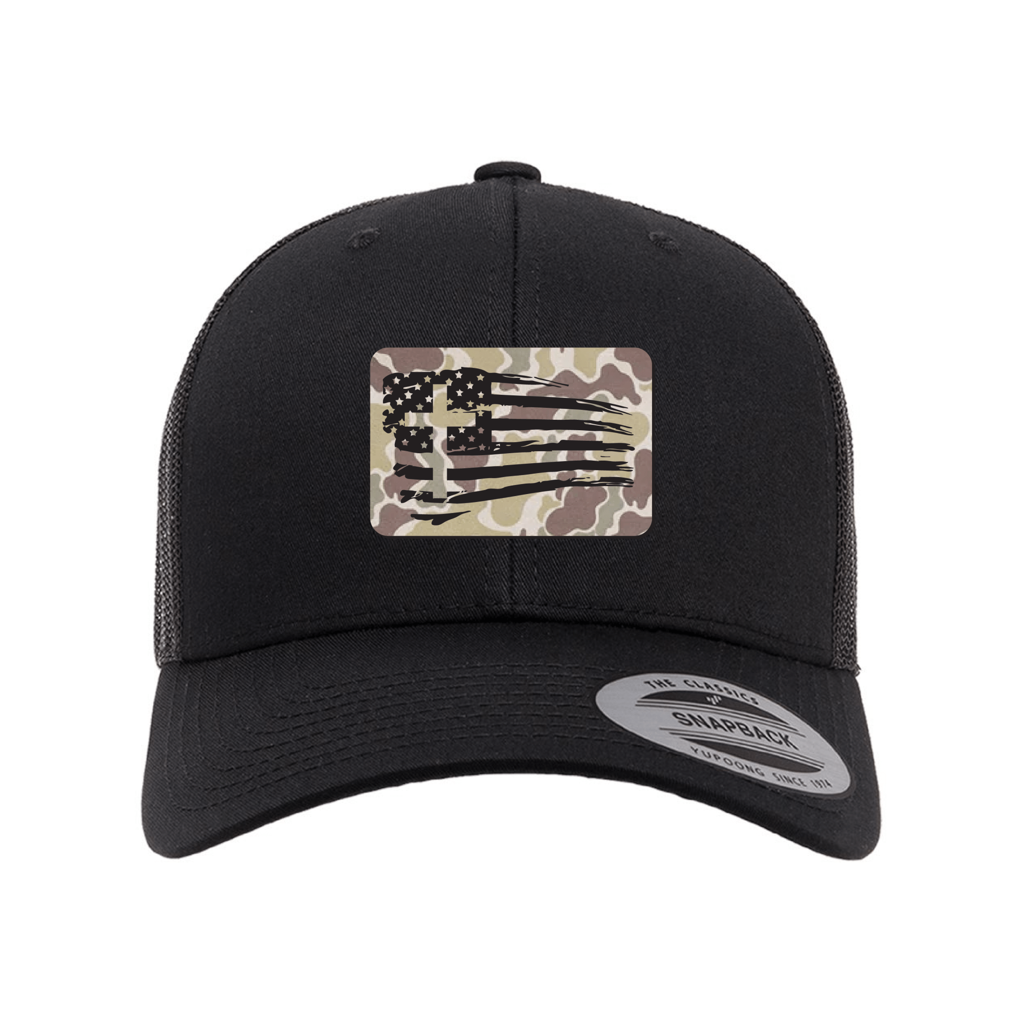 Our True God Hat Snapback / Black / One Size Tattered Flag Cross Duck Camo Patch Fall Collection Hats