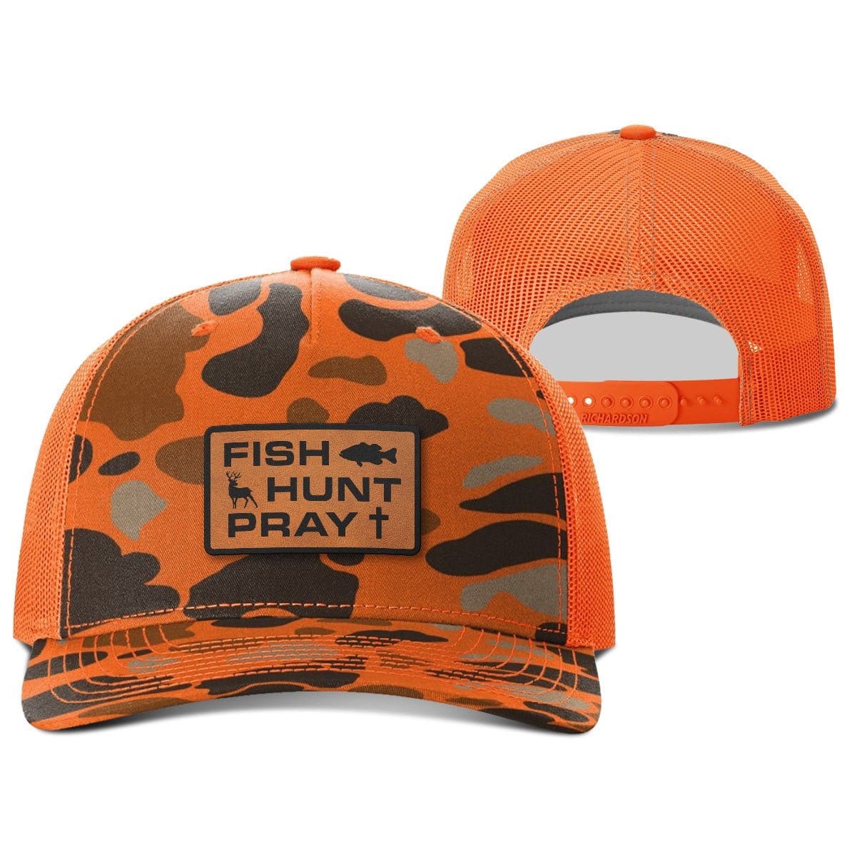 Our True God Hat Snapback / Blaze Duck Camo and Blaze / One Size Fish Hunt Pray Hunting Patch Hats