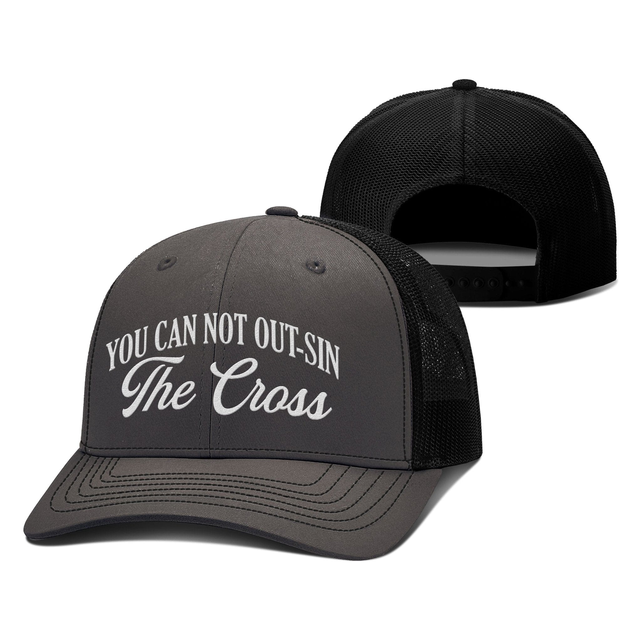 Our True God Hat Snapback / Charcoal and Black / One Size You Can Not Out-Sin The Cross Richardson Hats